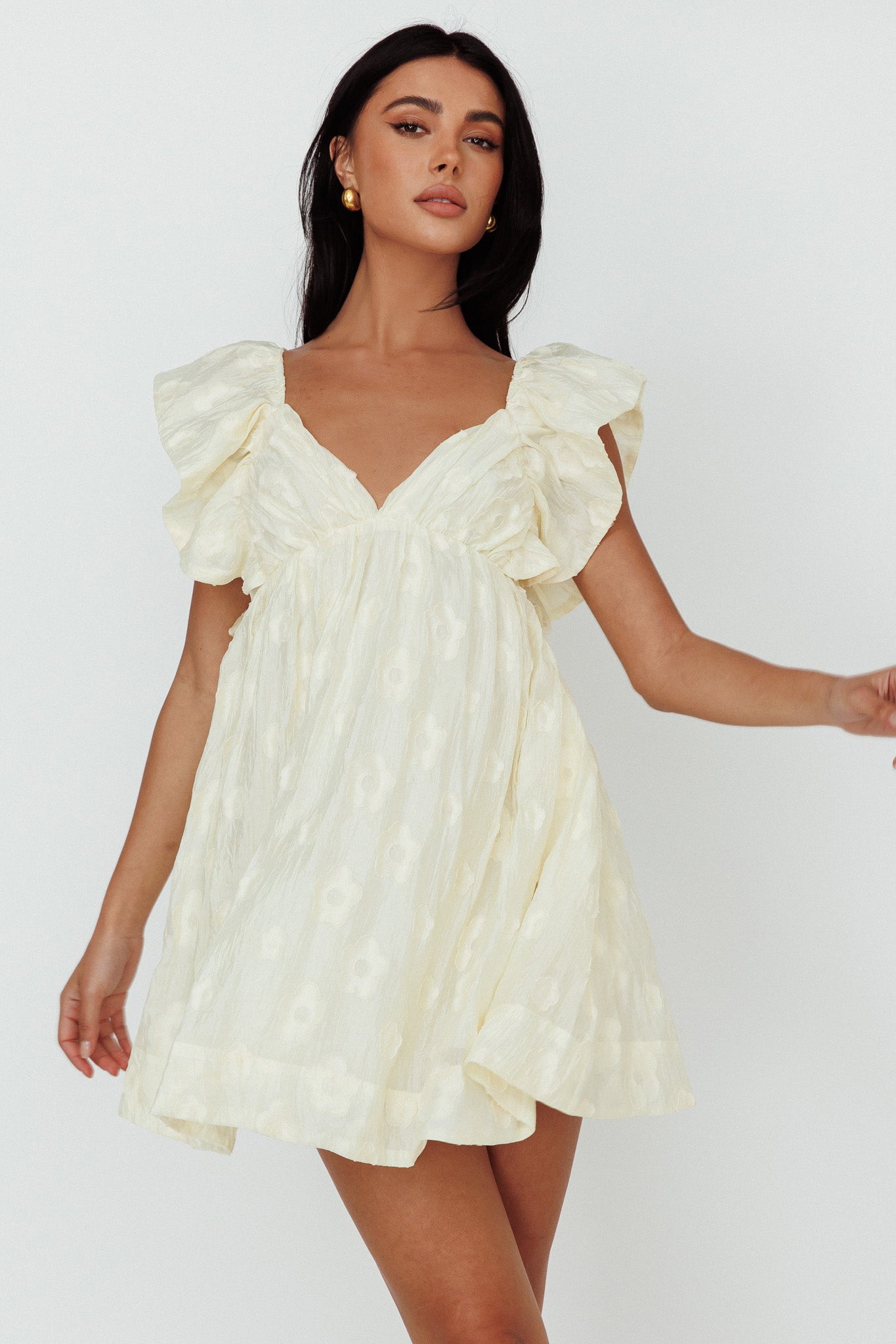Melrose Place Floral Textured Frill Dress Lemon by Selfie Leslie Australia