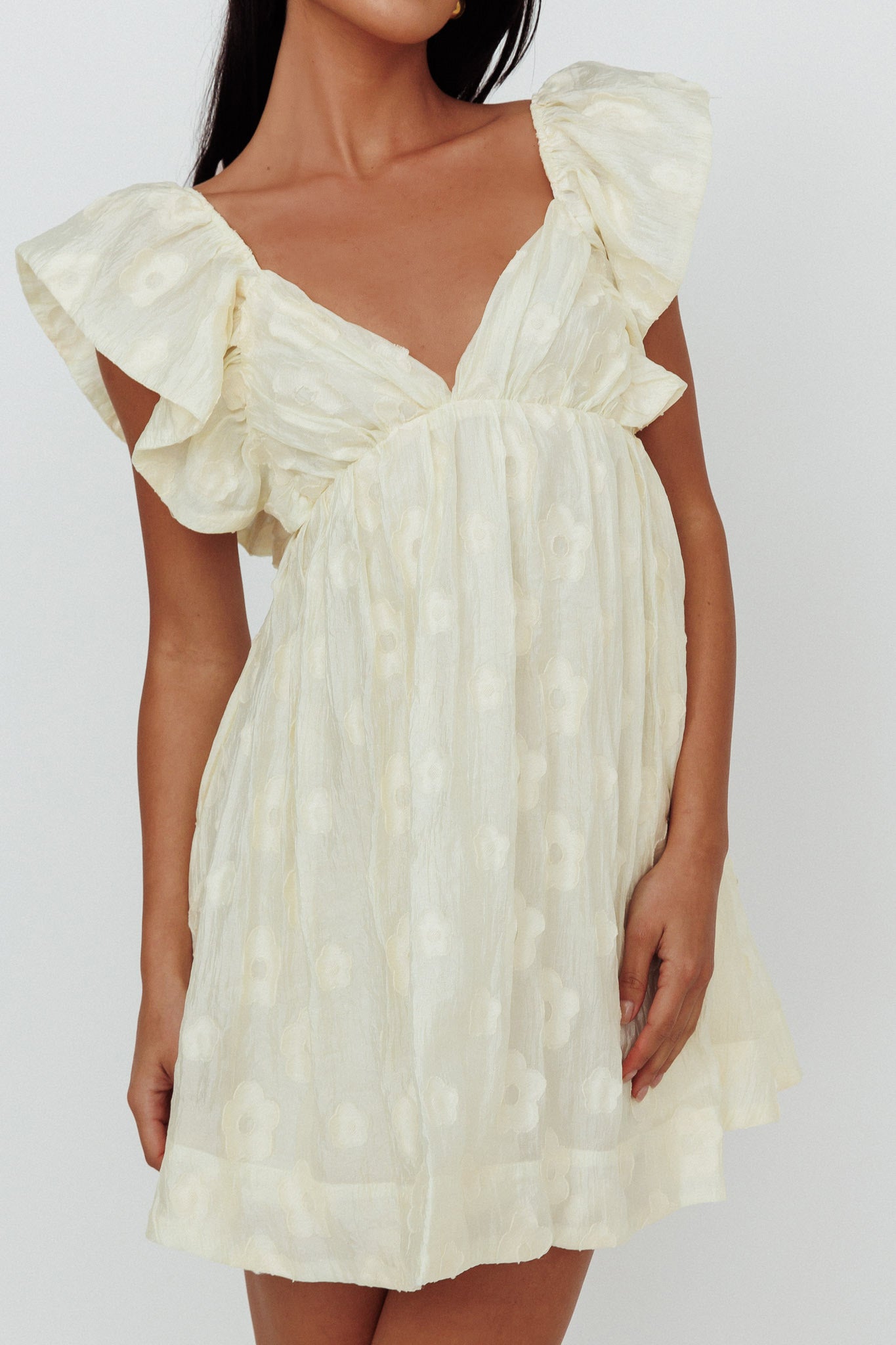 Melrose Place Floral Textured Frill Dress Lemon by Selfie Leslie Australia