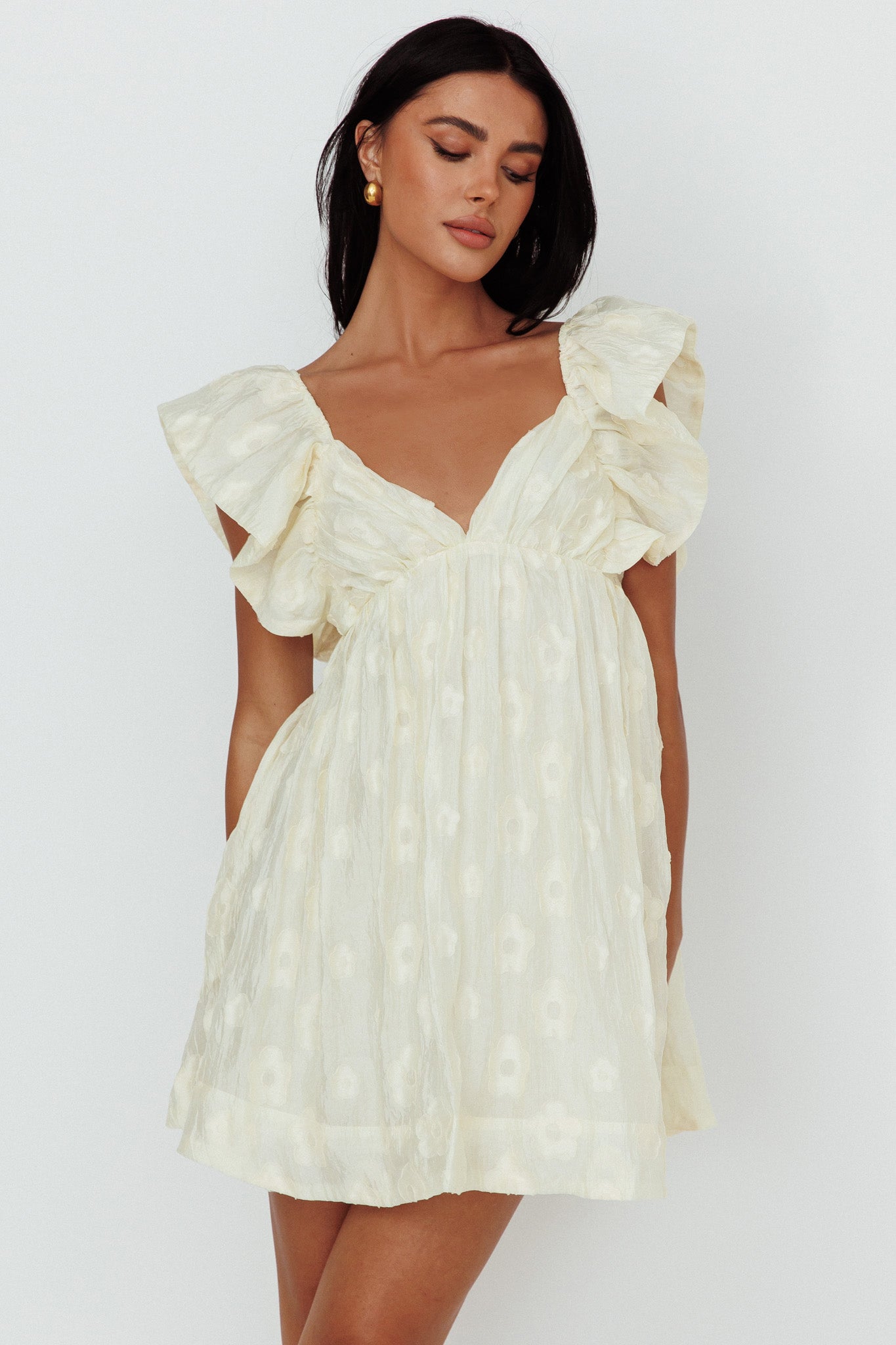 Melrose Place Floral Textured Frill Dress Lemon by Selfie Leslie Australia
