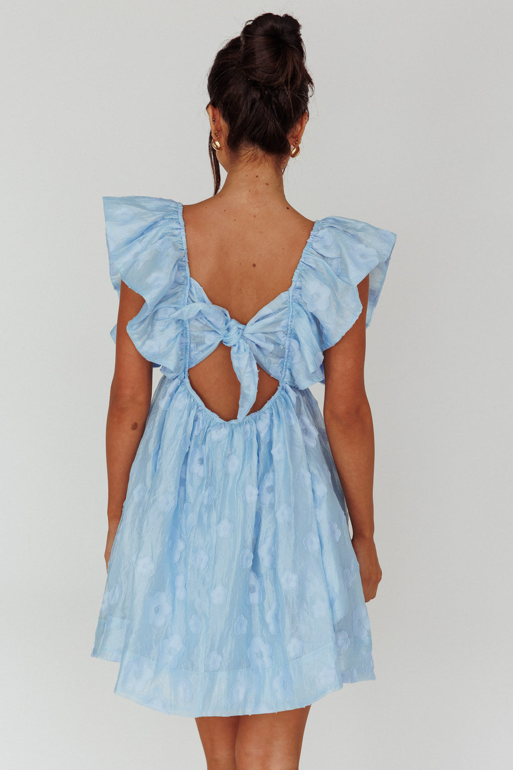 Melrose Place Floral Textured Frill Dress Powder Blue by Selfie Leslie Australia