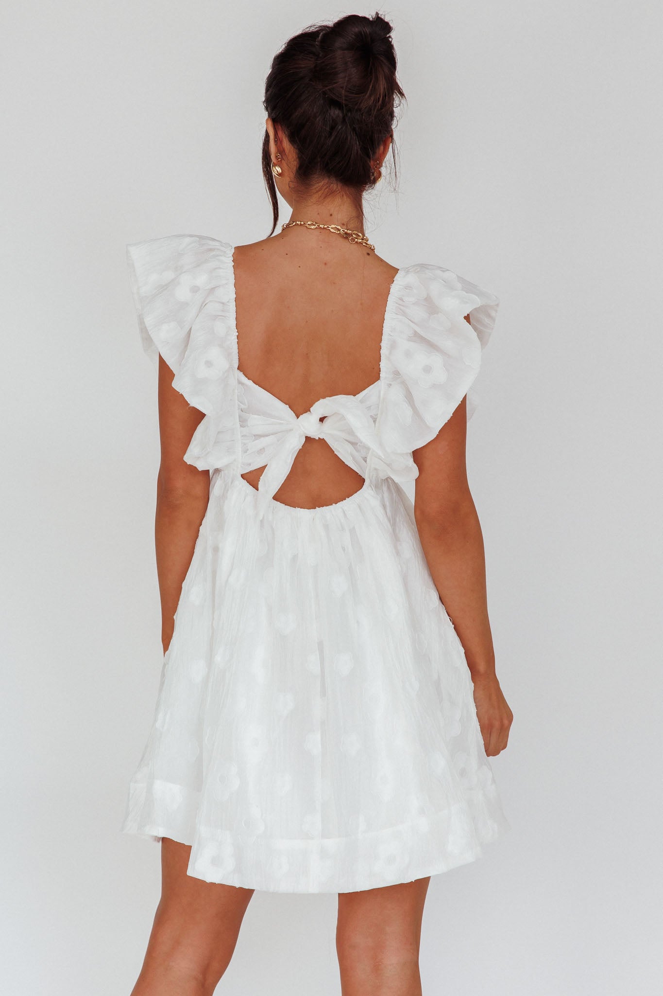 Melrose Place Floral Textured Frill Dress White by Selfie Leslie Australia