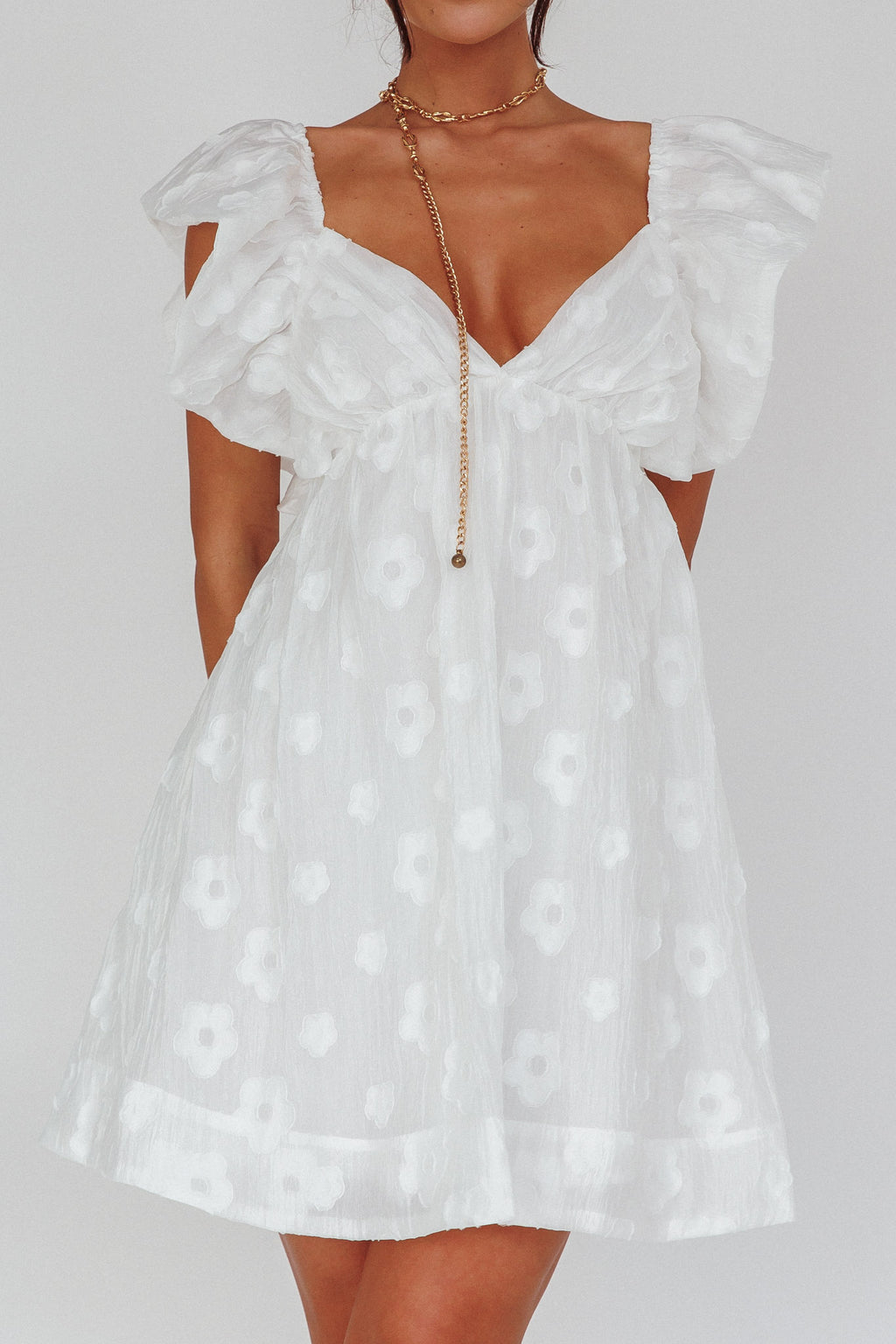 Melrose Place Floral Textured Frill Dress White by Selfie Leslie Australia