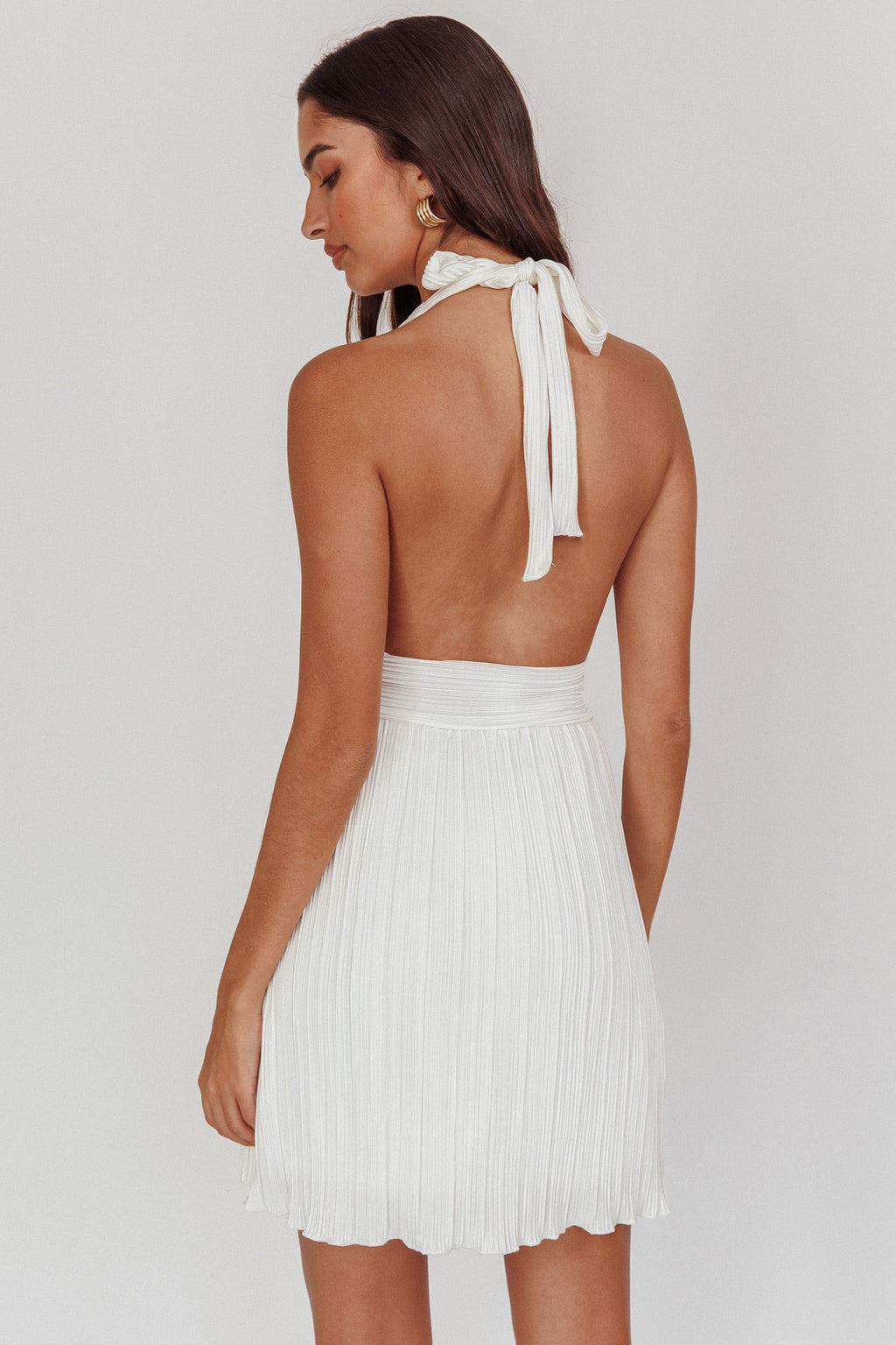 Sinia Plisse Halter Mini Dress Off White by Selfie Leslie Australia