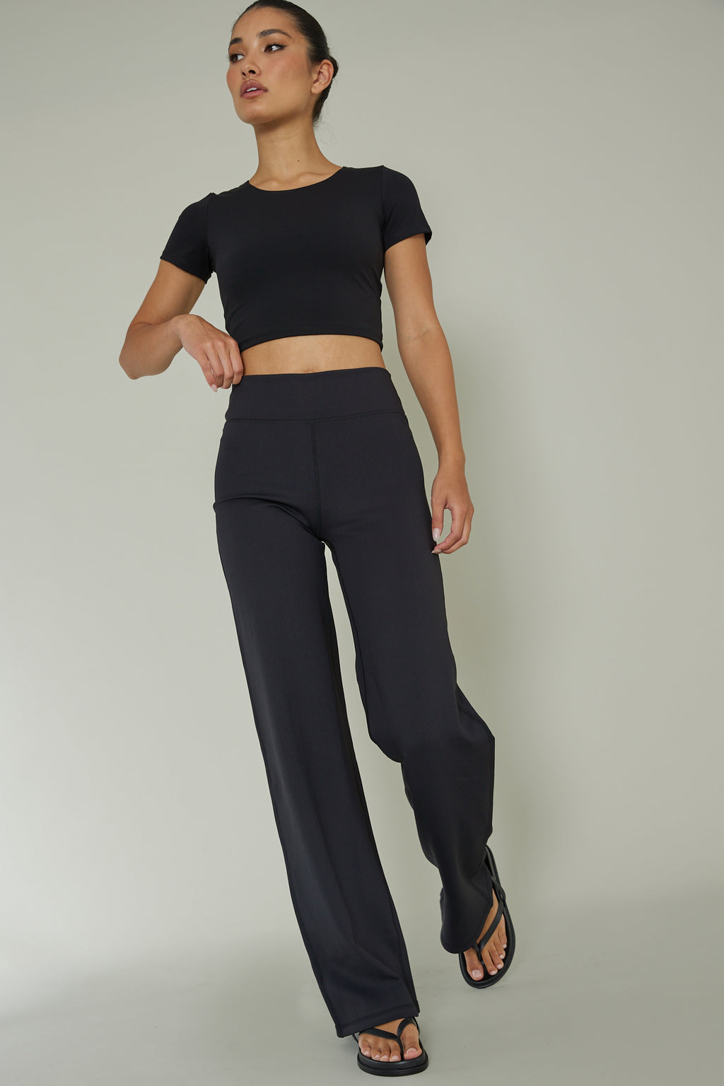 Your Power Ribbed Wide Leg Pants Black by Selfie Leslie Australia