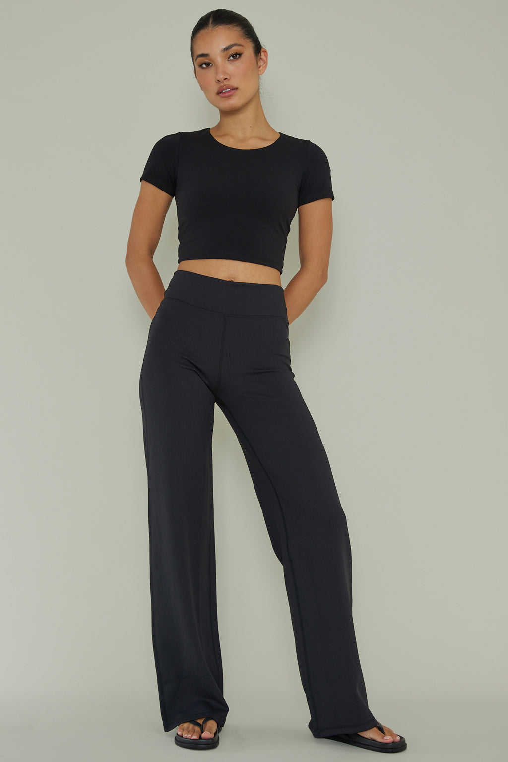 Your Power Ribbed Wide Leg Pants Black by Selfie Leslie Australia