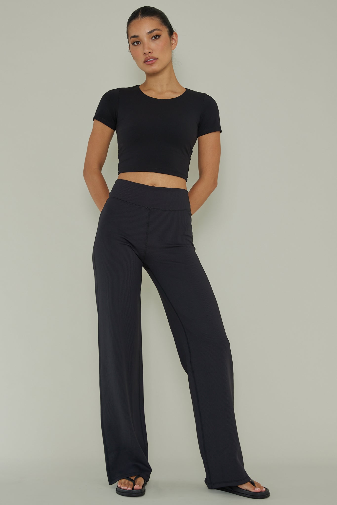 Your Power Ribbed Wide Leg Pants Black by Selfie Leslie Australia