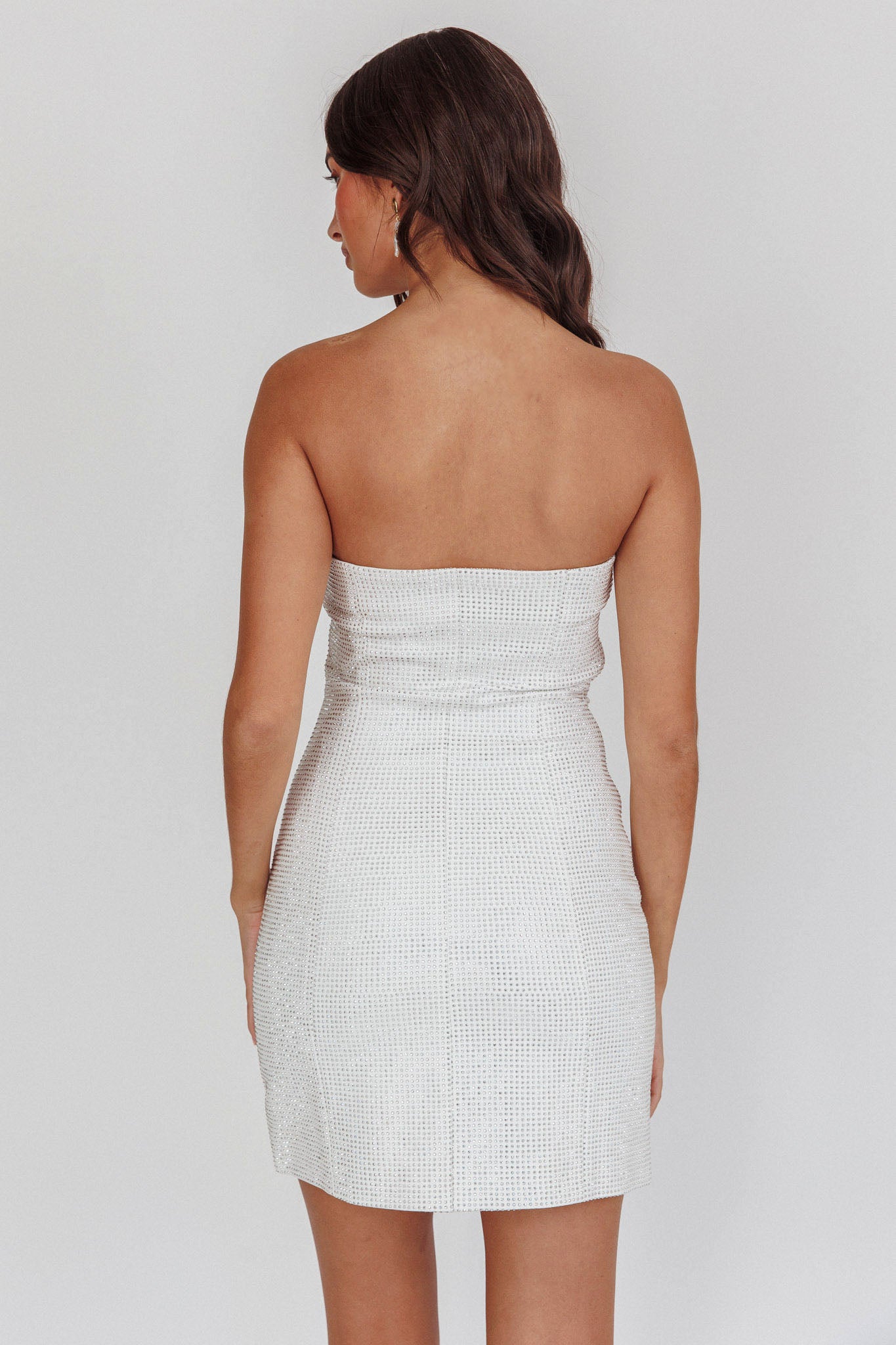 This Feeling Strapless Diamante Mini Dress White by Selfie Leslie Australia