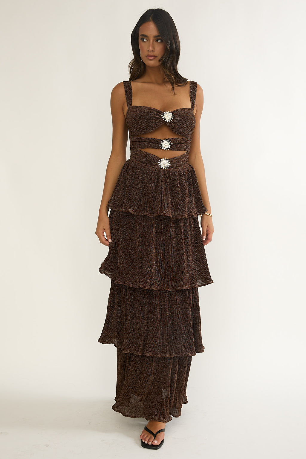 Ceylon Cut-Out Bodice Layered Maxi Dress Bronze by Selfie Leslie Australia