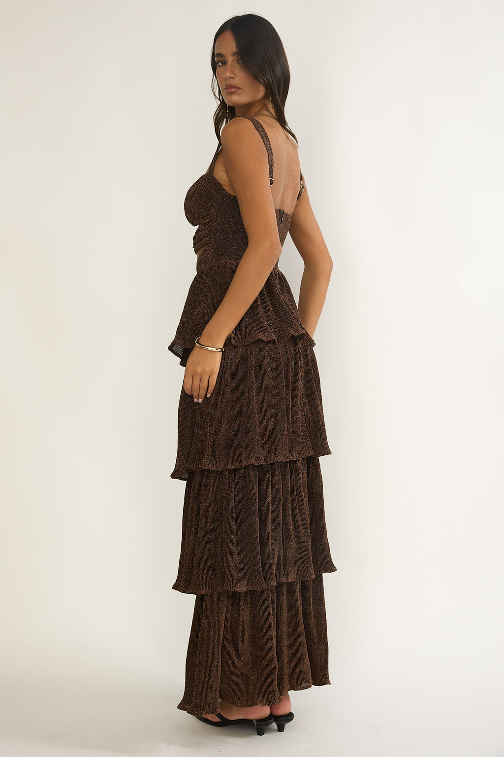 Ceylon Cut-Out Bodice Layered Maxi Dress Bronze by Selfie Leslie Australia
