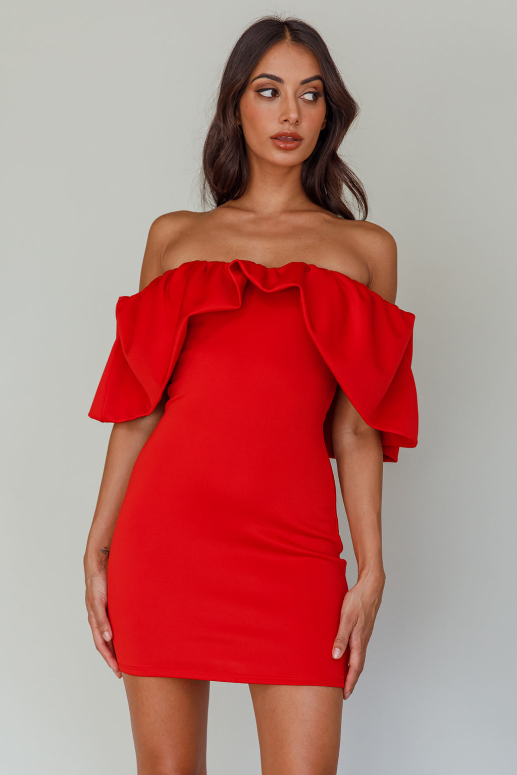 So Dramatic Off-Shoulder Mini Dress Tangerine by Selfie Leslie Australia
