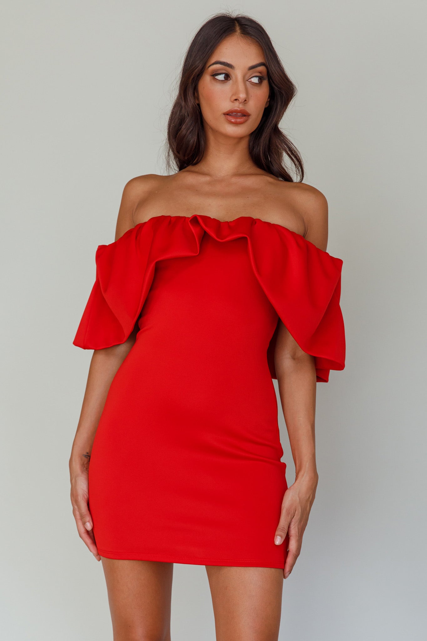 So Dramatic Off-Shoulder Mini Dress Tangerine by Selfie Leslie Australia