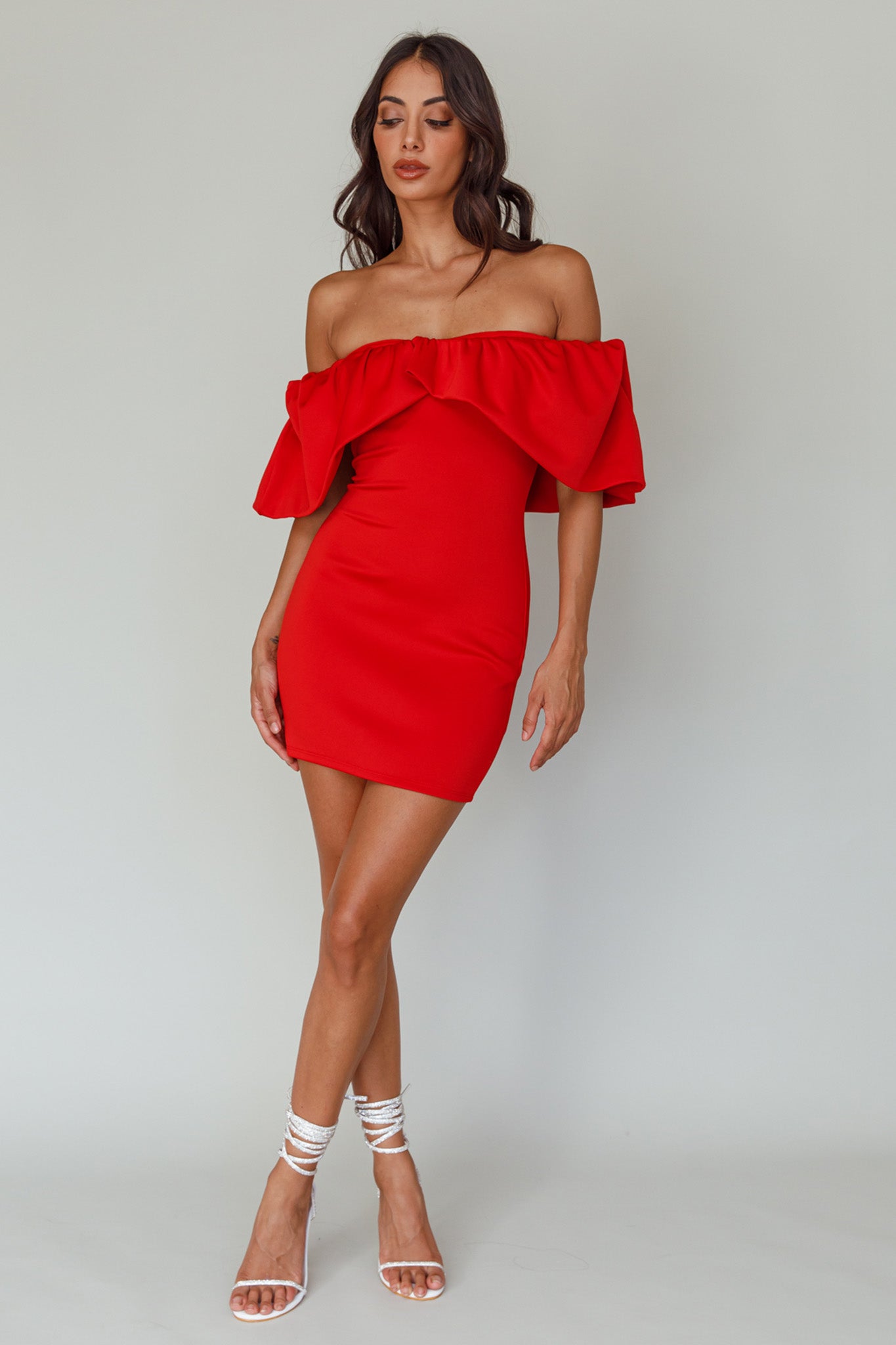 So Dramatic Off-Shoulder Mini Dress Tangerine by Selfie Leslie Australia