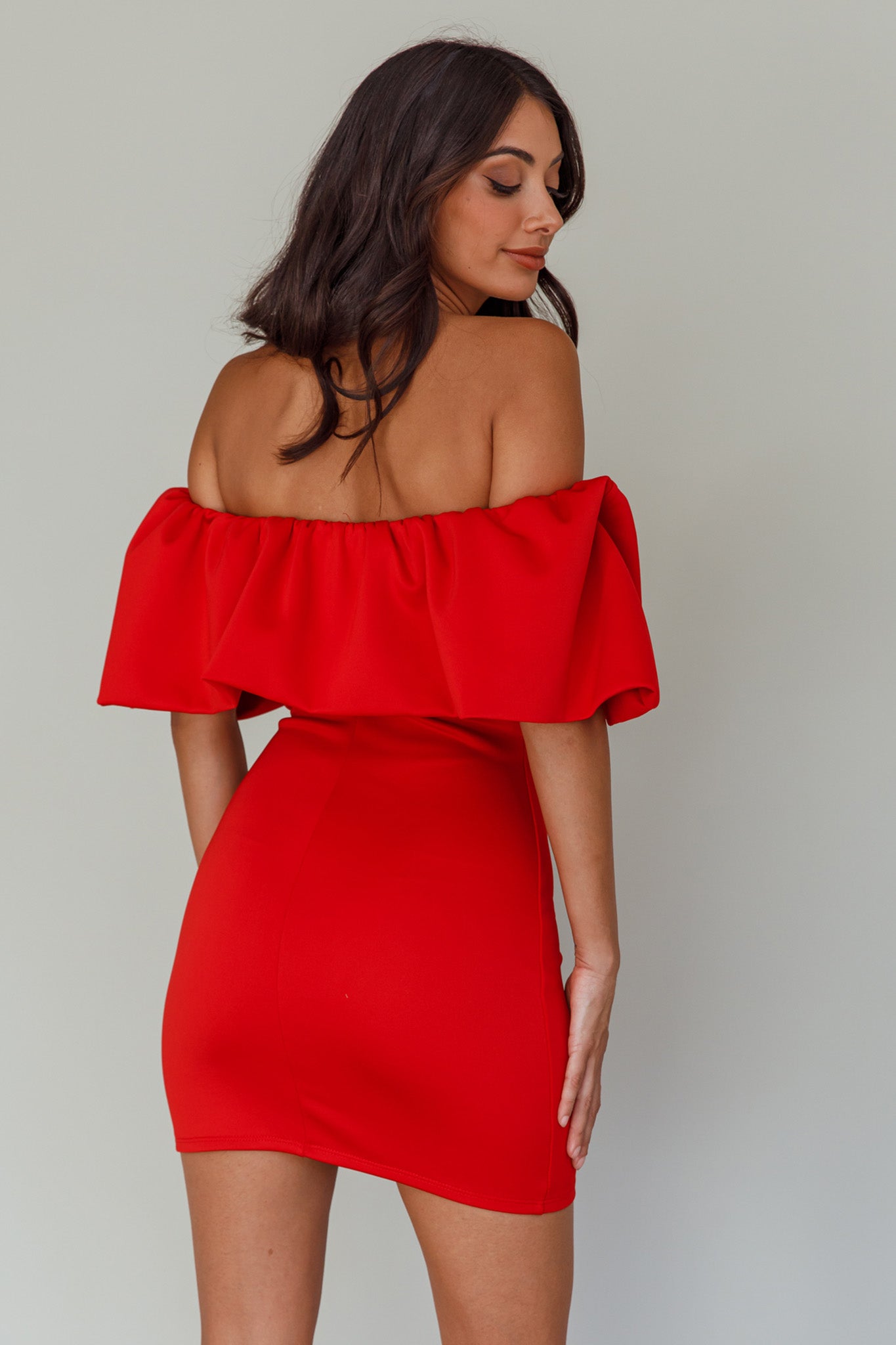 So Dramatic Off-Shoulder Mini Dress Tangerine by Selfie Leslie Australia