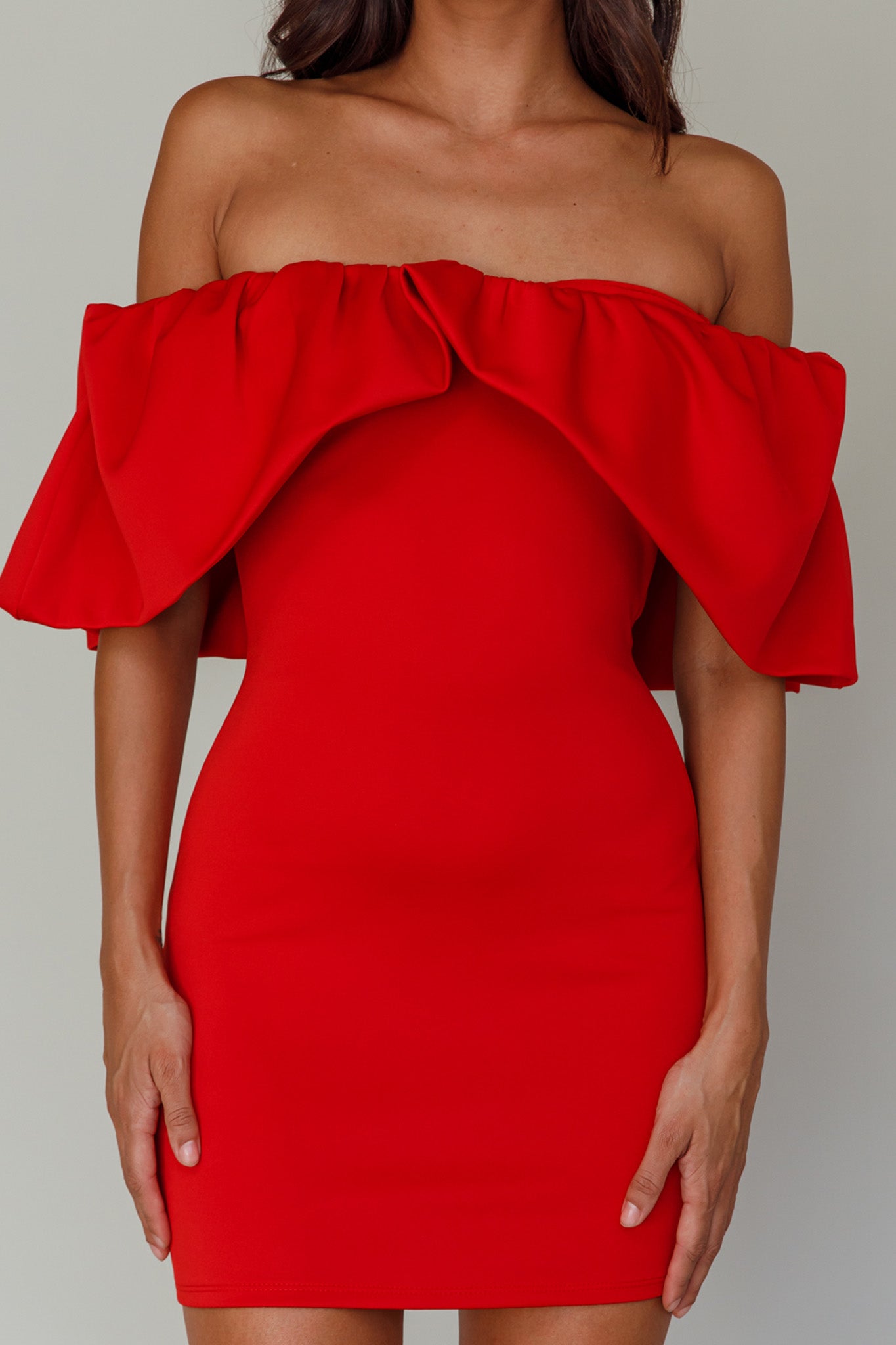 So Dramatic Off-Shoulder Mini Dress Tangerine by Selfie Leslie Australia