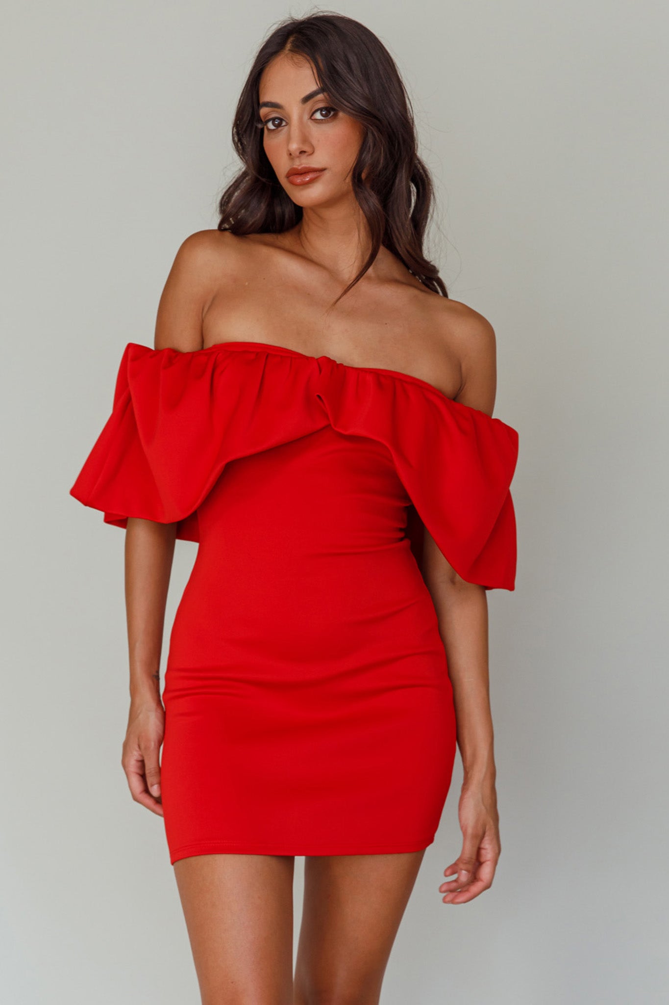 So Dramatic Off-Shoulder Mini Dress Tangerine by Selfie Leslie Australia