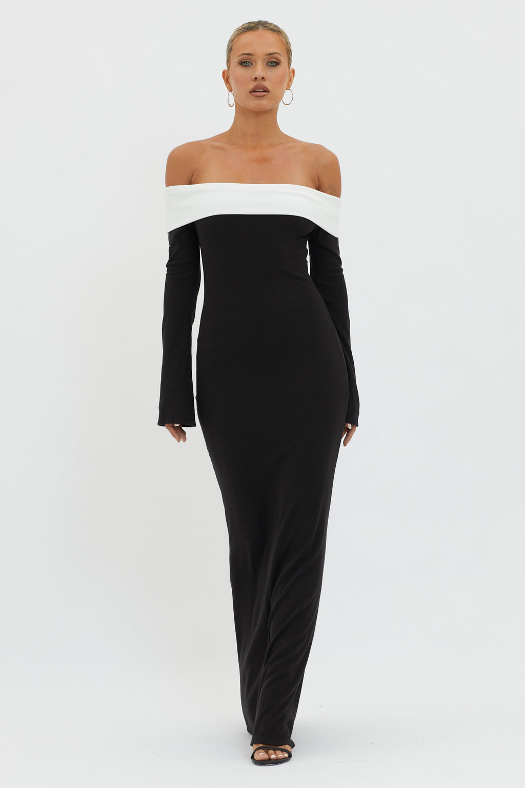 Sabrina Long Sleeve Off-Shoulder Maxi Dress Black by Selfie Leslie Australia
