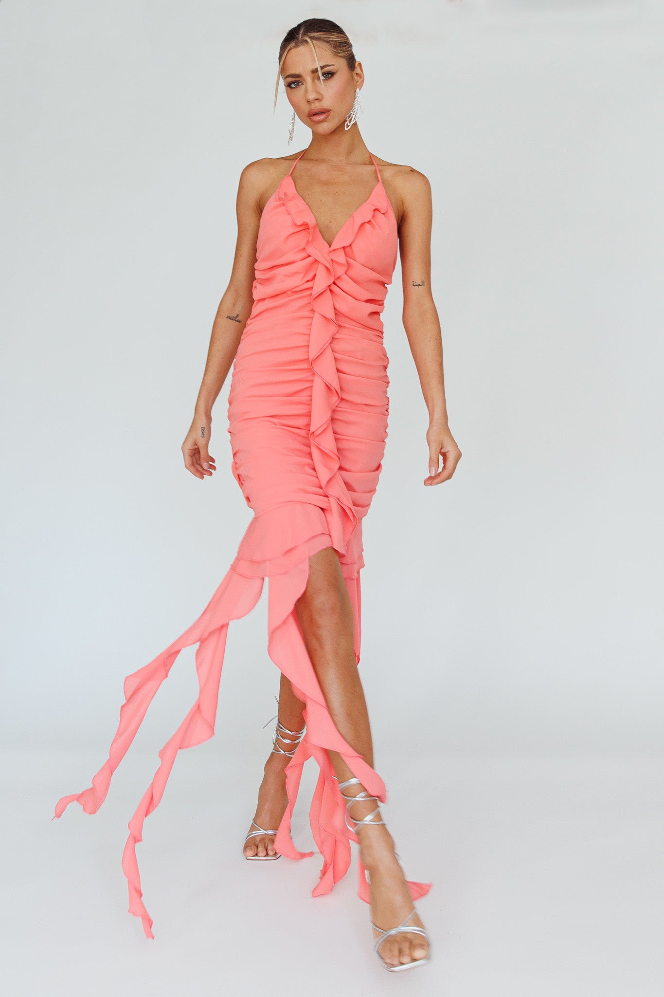 Get Obsessed Ruffle Trim Mini Dress Guava by Selfie Leslie Australia