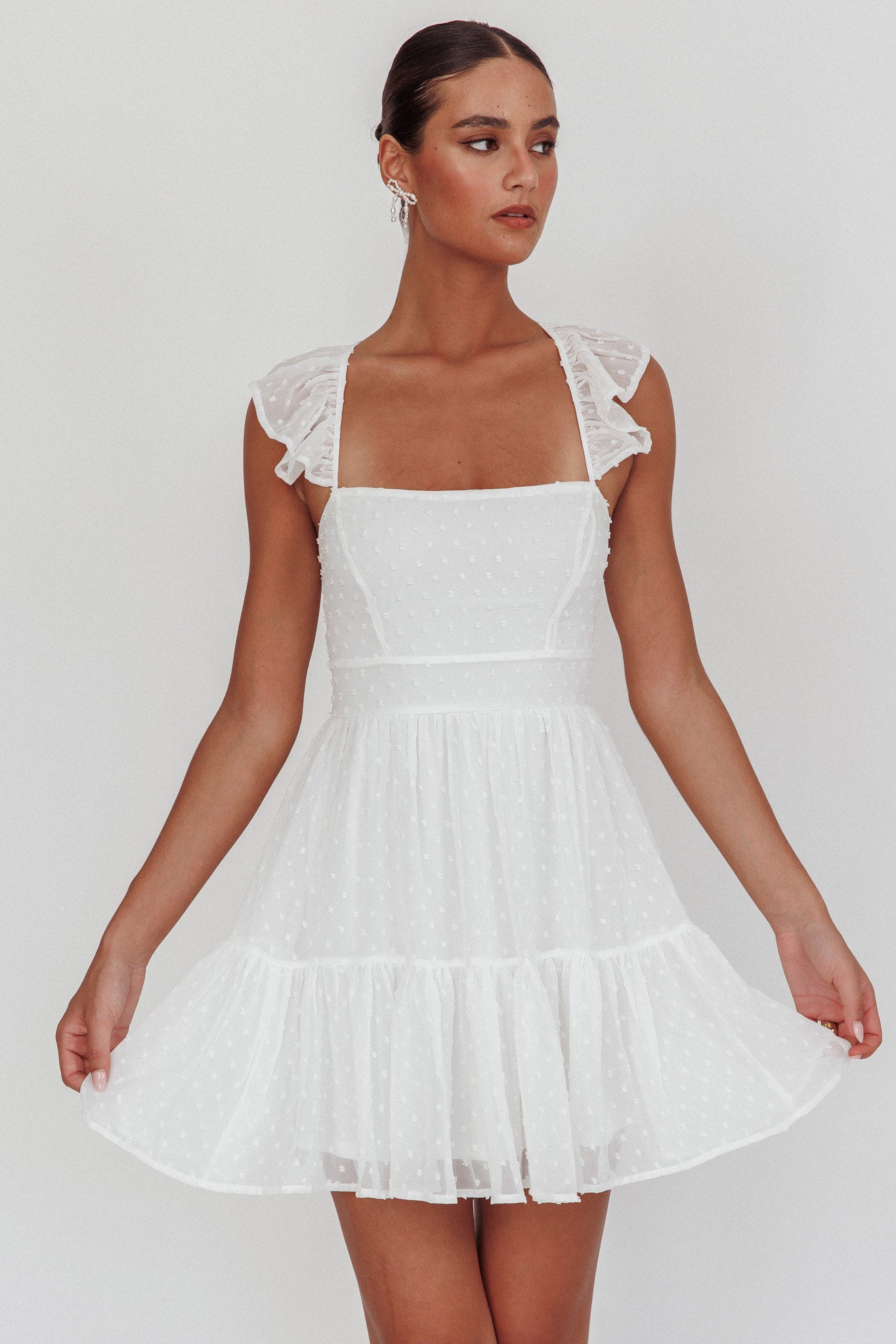 Franki Strappy Back Mini Dress Hail Spot White by Selfie Leslie Australia