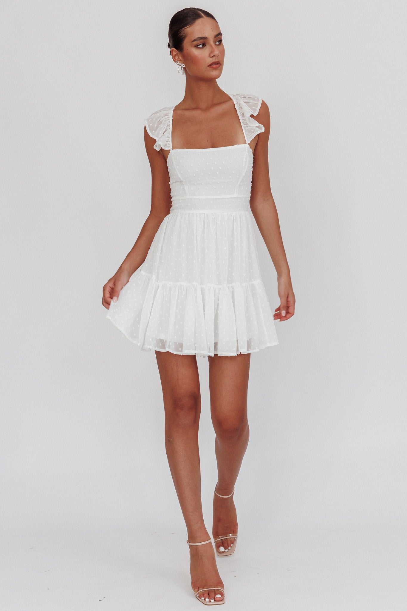 Franki Strappy Back Mini Dress Hail Spot White by Selfie Leslie Australia