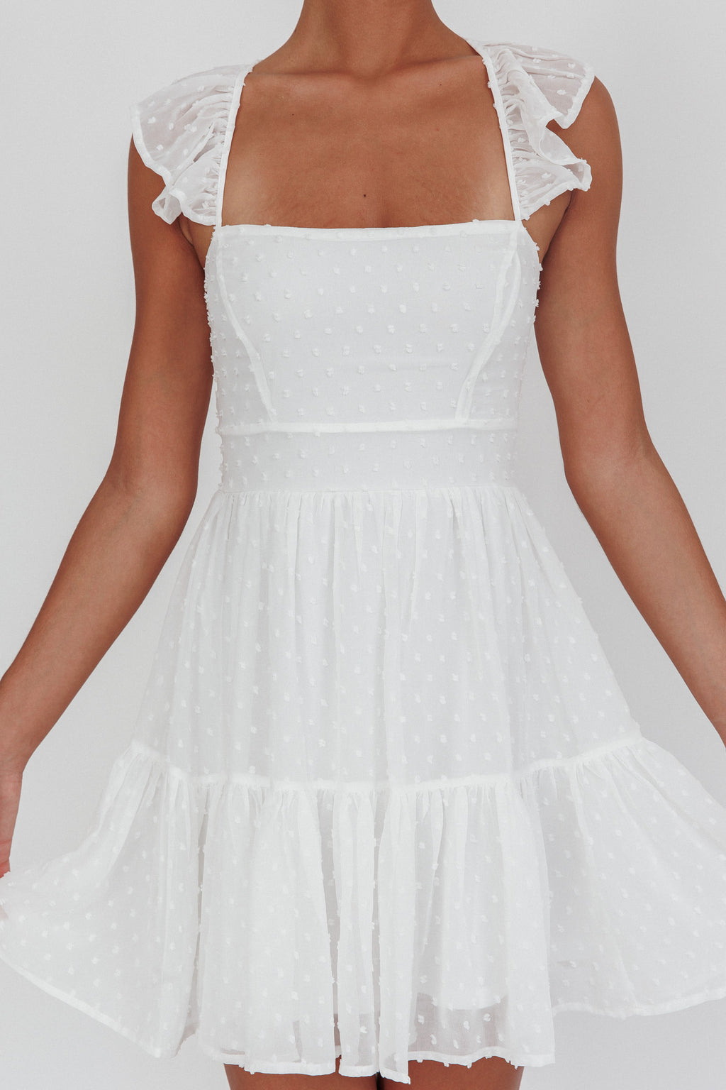 Franki Strappy Back Mini Dress Hail Spot White by Selfie Leslie Australia