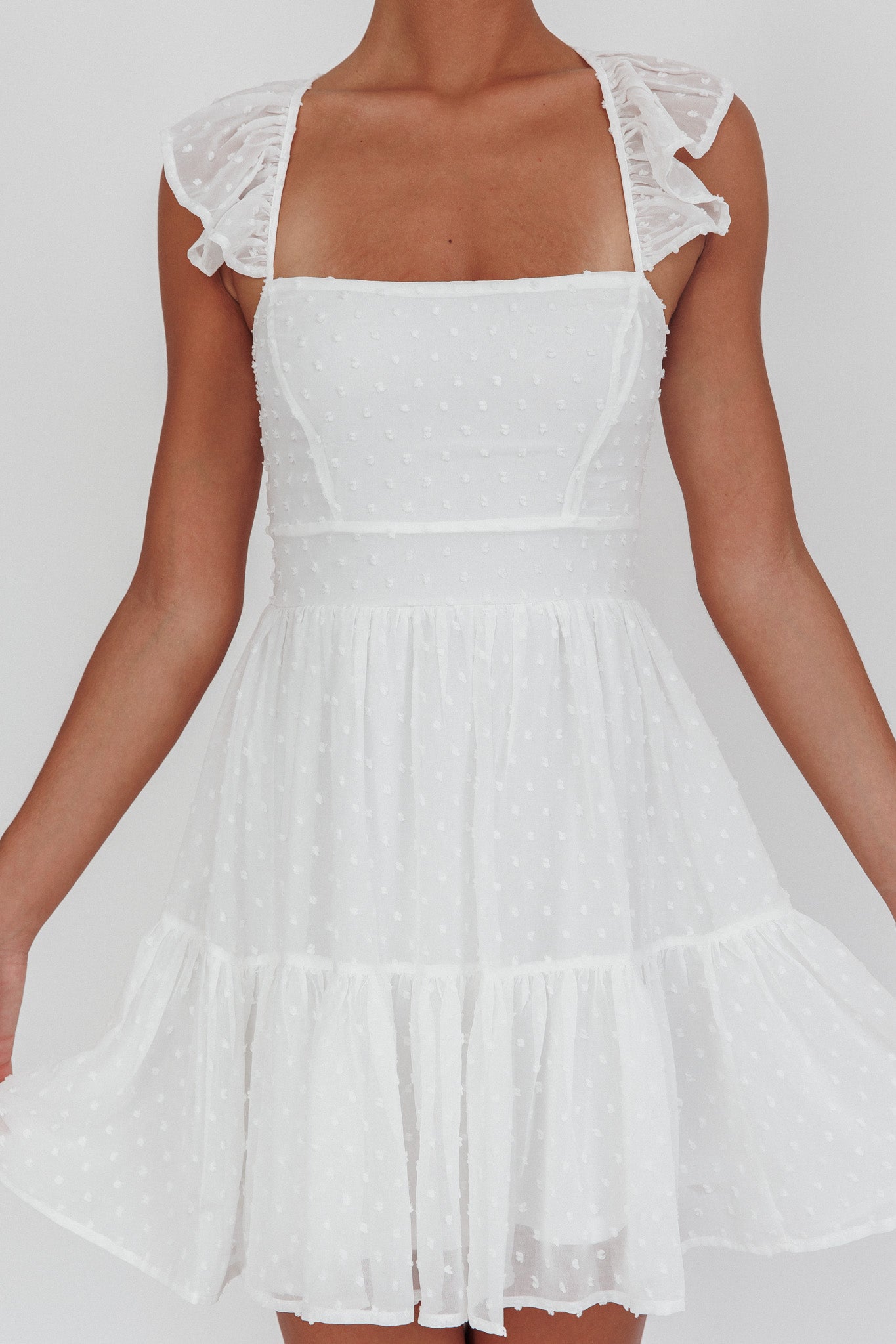 Franki Strappy Back Mini Dress Hail Spot White by Selfie Leslie Australia