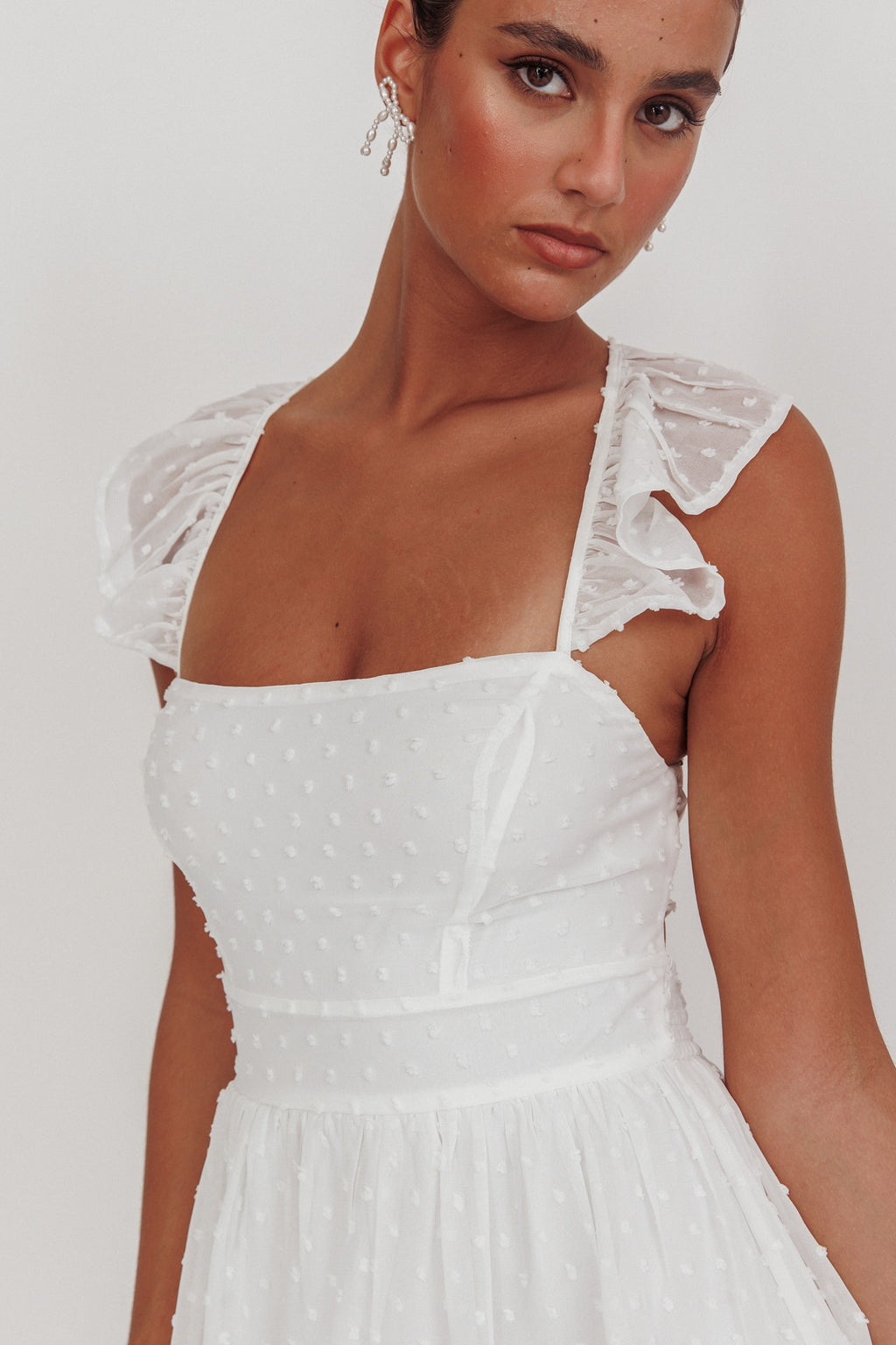 Franki Strappy Back Mini Dress Hail Spot White by Selfie Leslie Australia