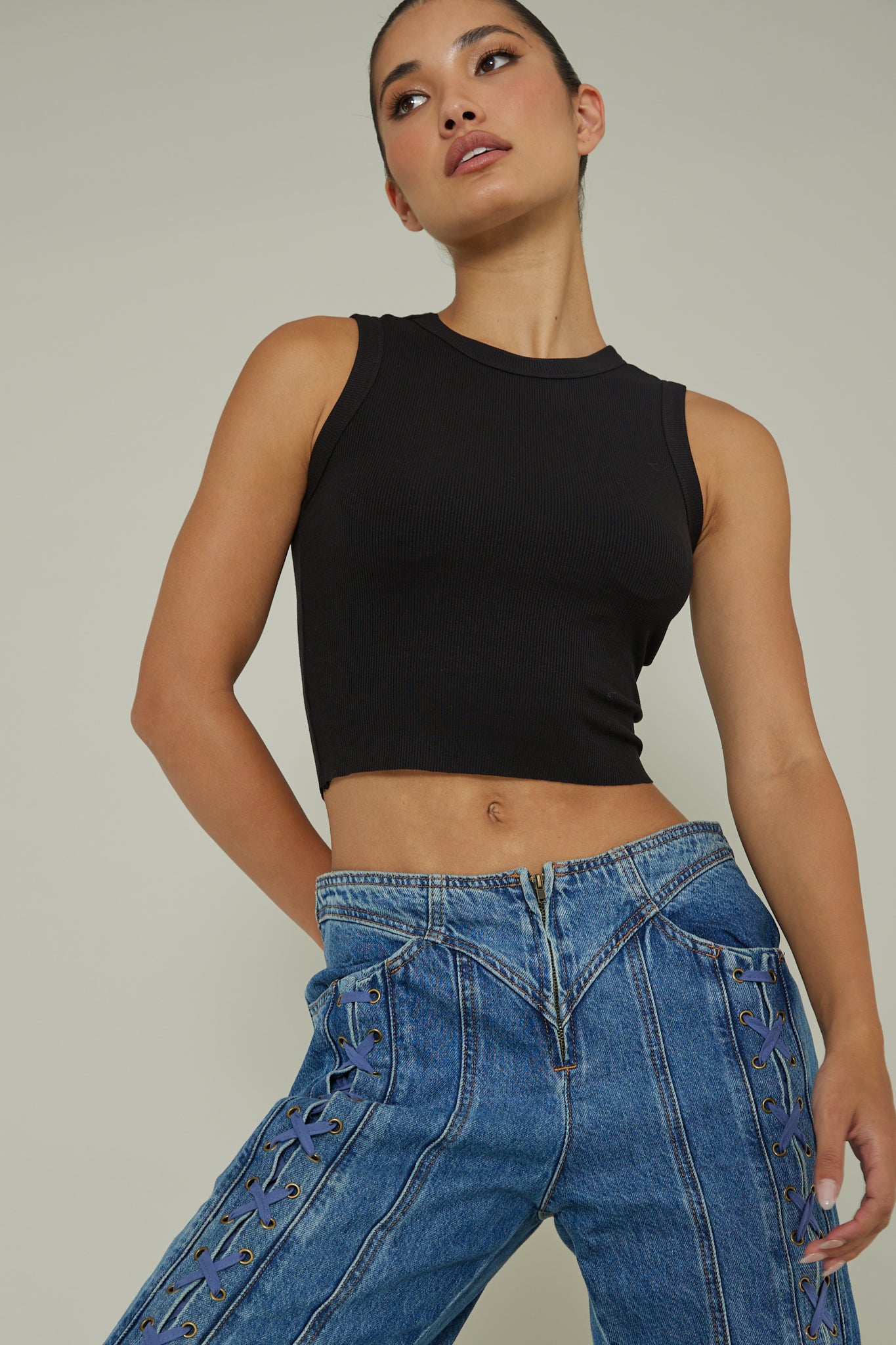 Mayra Crew Neck Crop Top Black by Selfie Leslie Australia