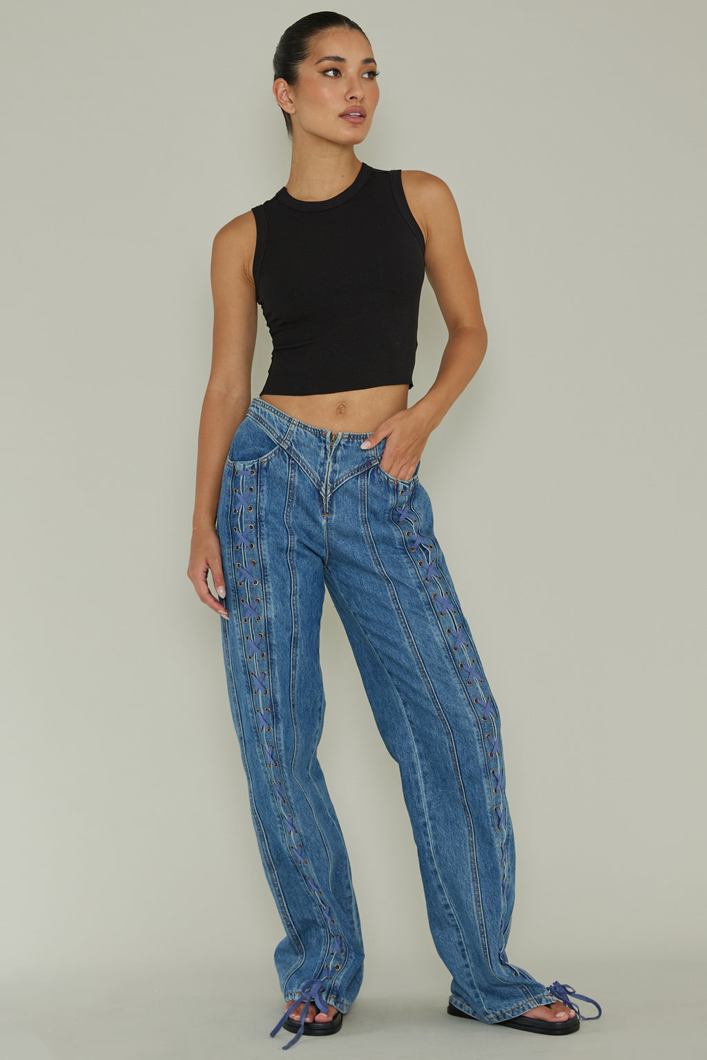 Mayra Crew Neck Crop Top Black by Selfie Leslie Australia