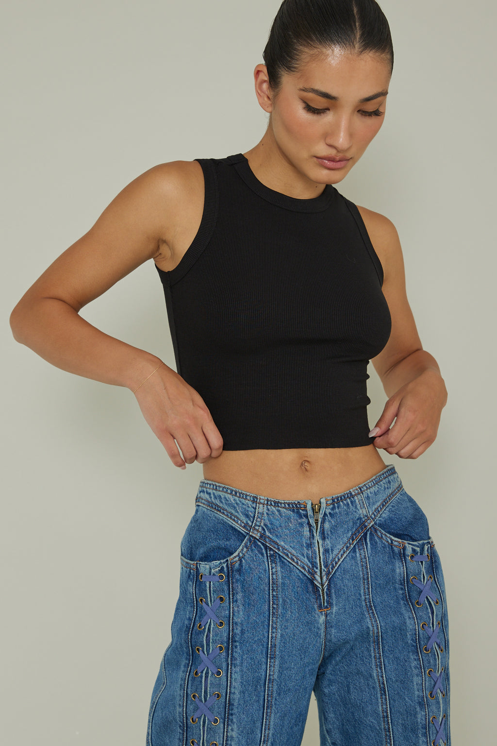 Mayra Crew Neck Crop Top Black by Selfie Leslie Australia