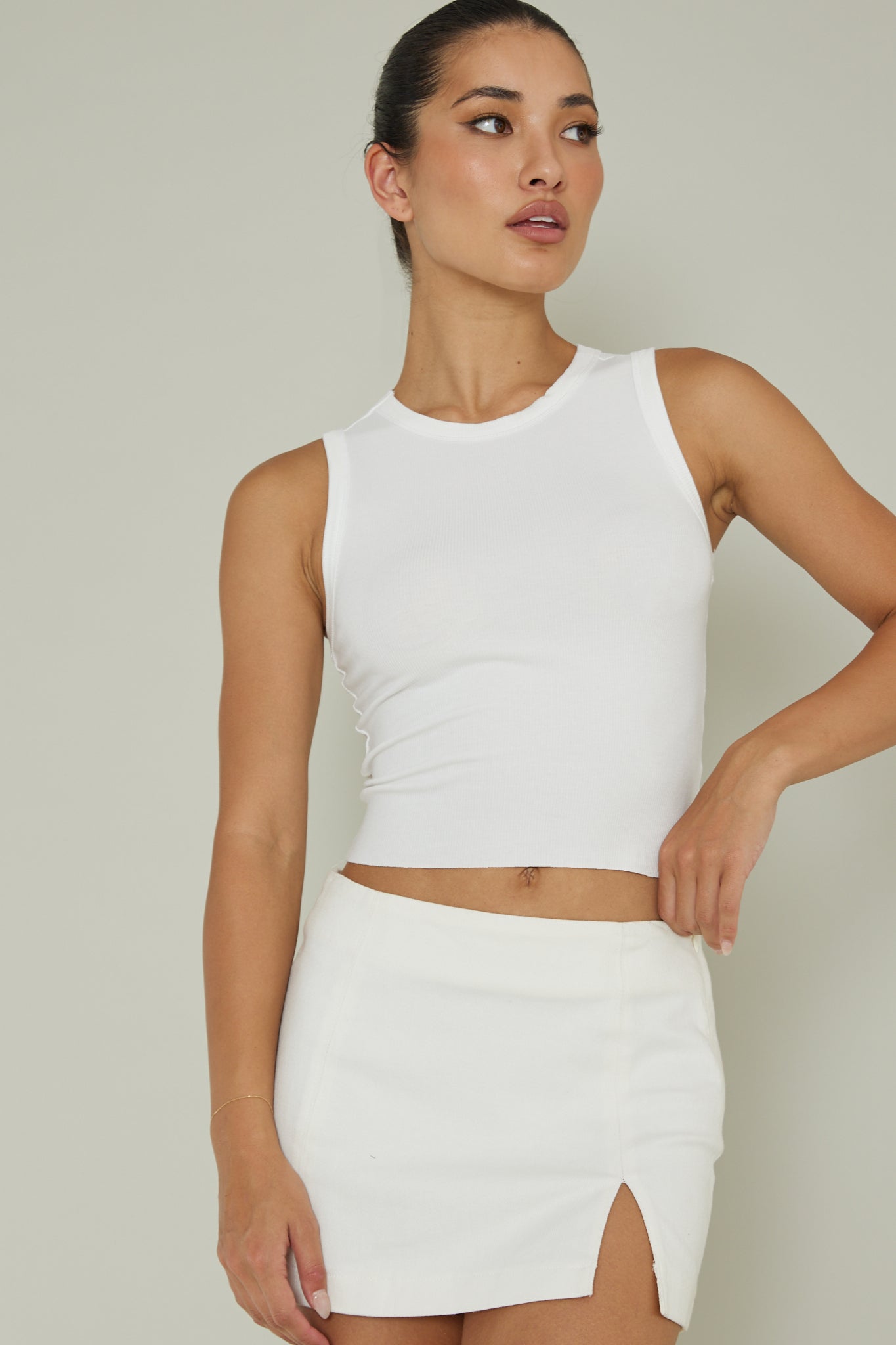 Mayra Crew Neck Crop Top White by Selfie Leslie Australia