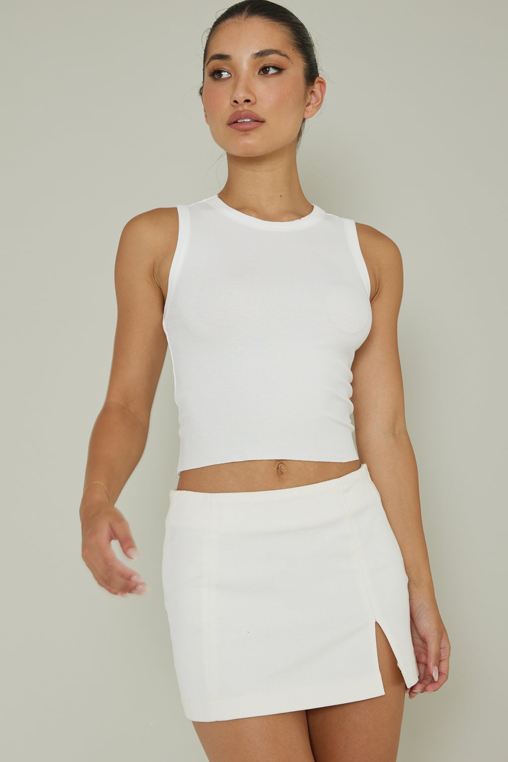Mayra Crew Neck Crop Top White by Selfie Leslie Australia
