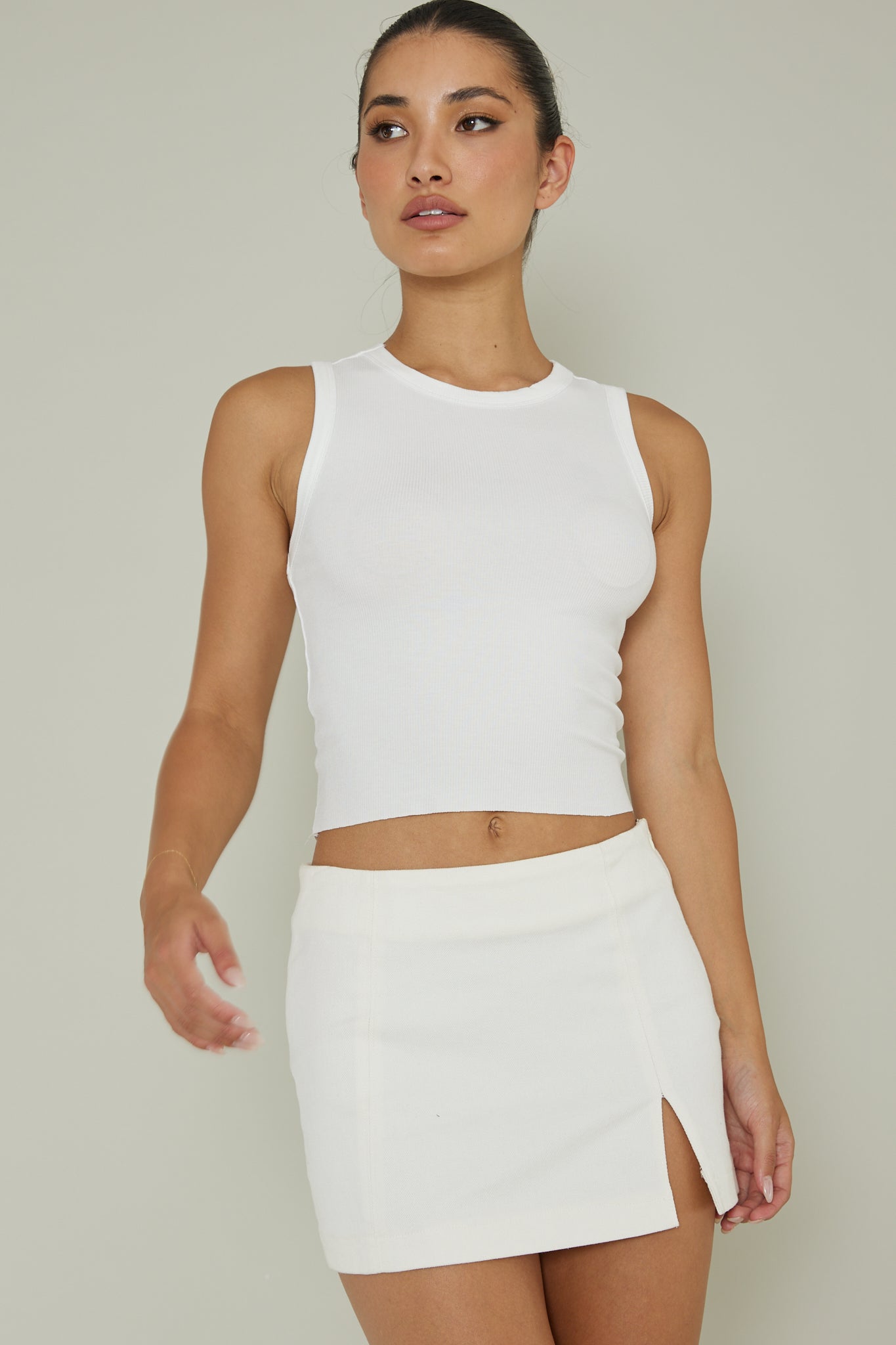 Mayra Crew Neck Crop Top White by Selfie Leslie Australia