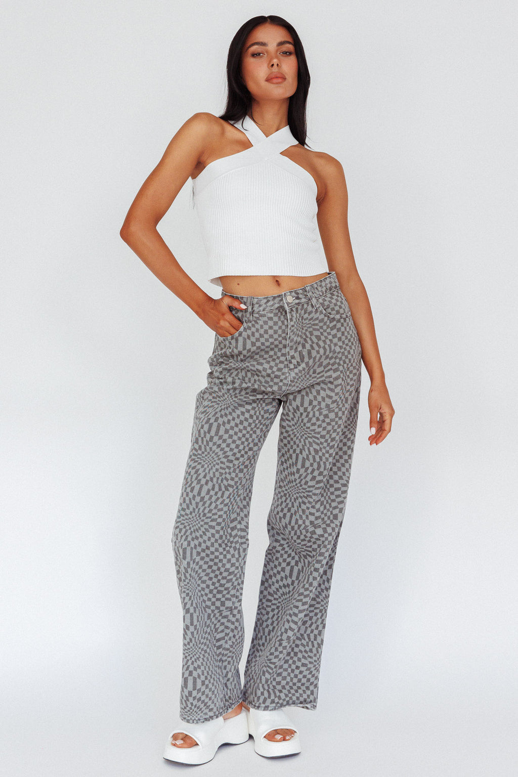 Renegade Printed Denim Pants Charcoal by Selfie Leslie Australia