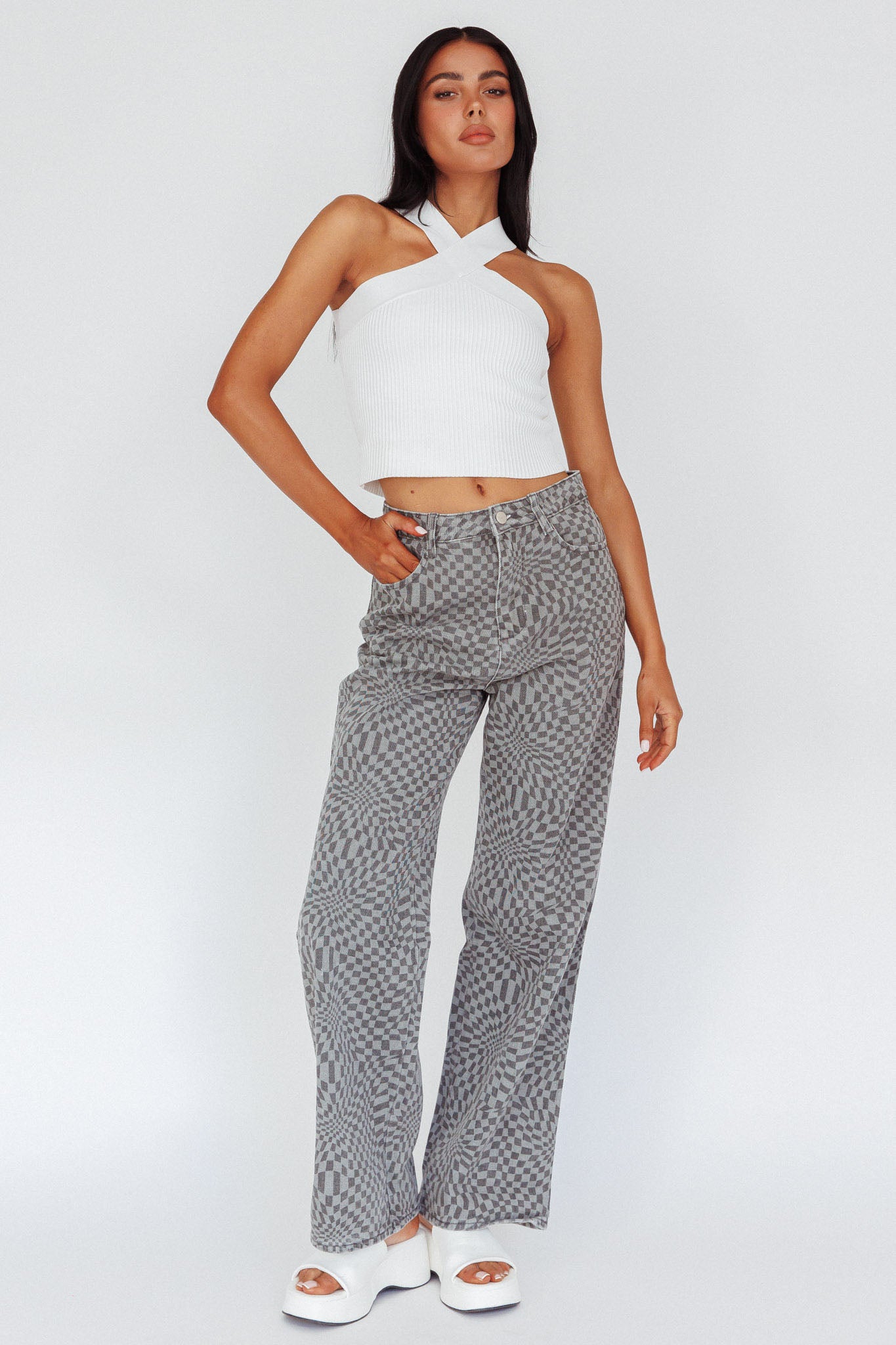 Renegade Printed Denim Pants Charcoal by Selfie Leslie Australia