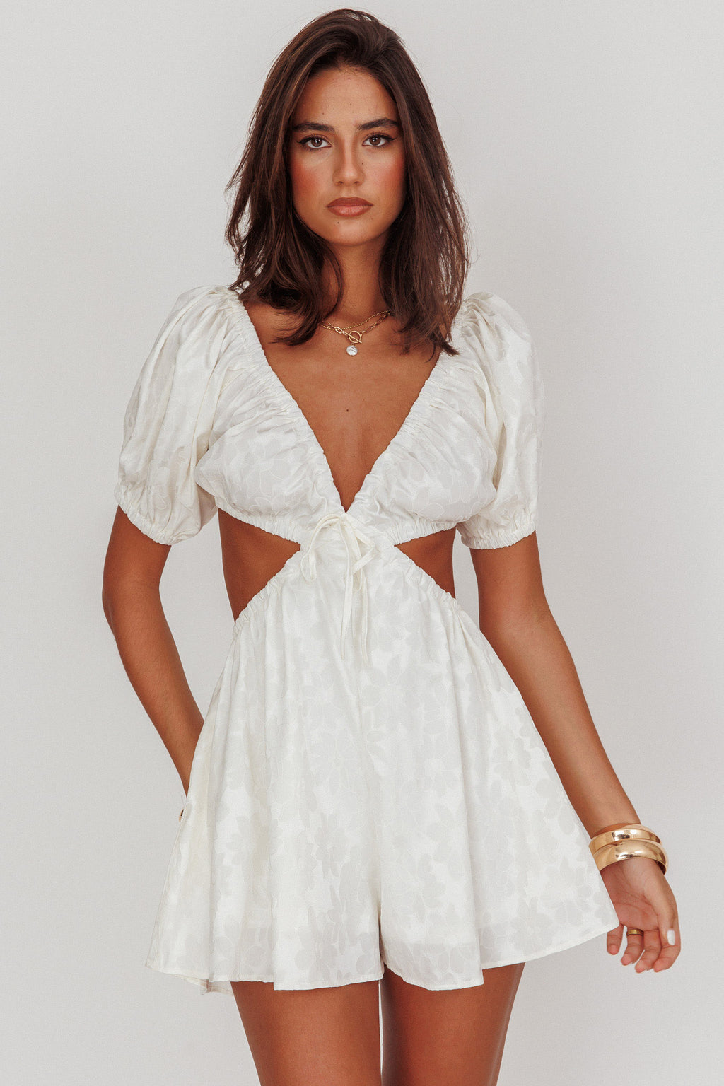 See The Light Puff Sleeves Romper Ivory by Selfie Leslie Australia