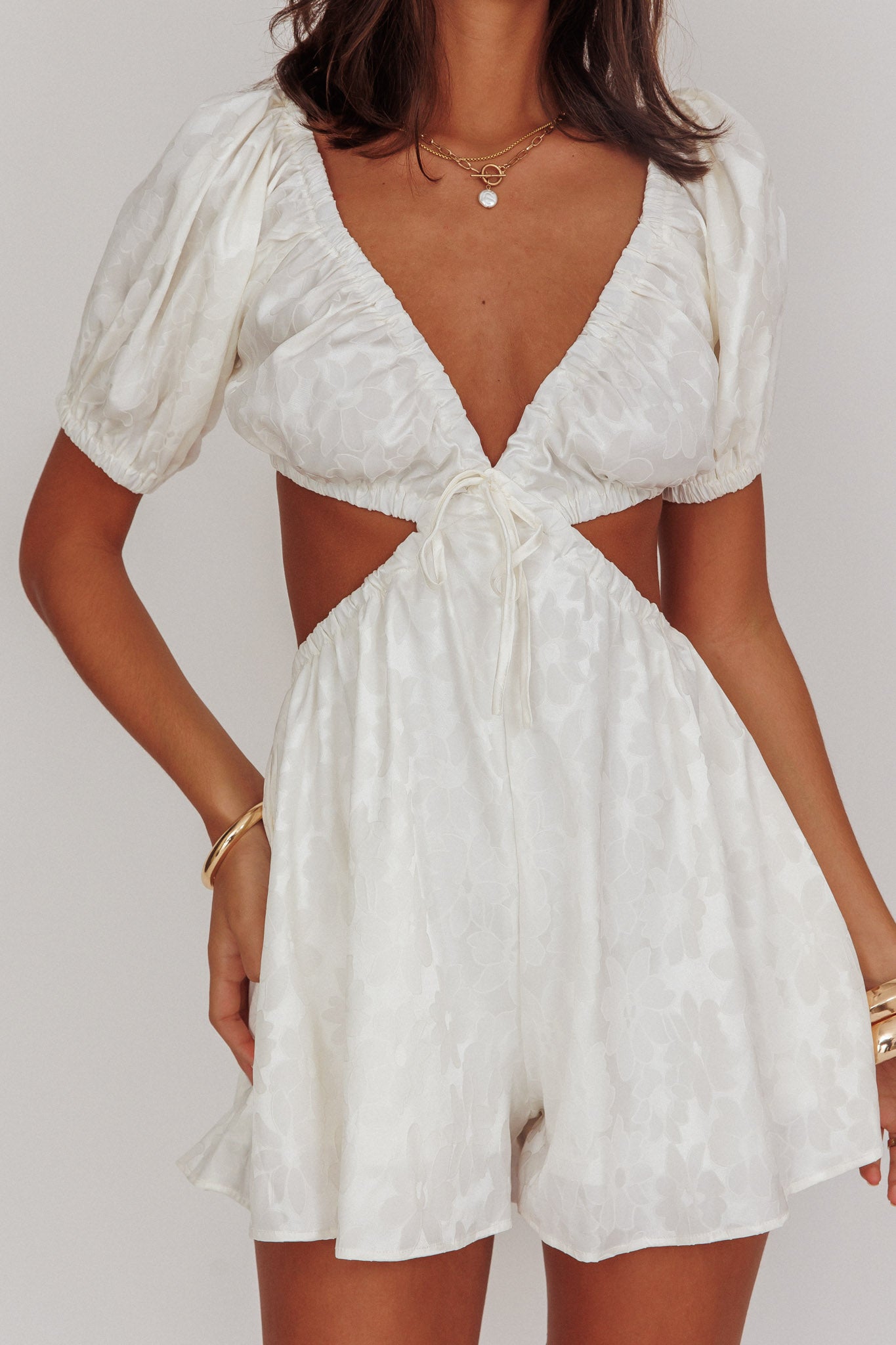 See The Light Puff Sleeves Romper Ivory by Selfie Leslie Australia