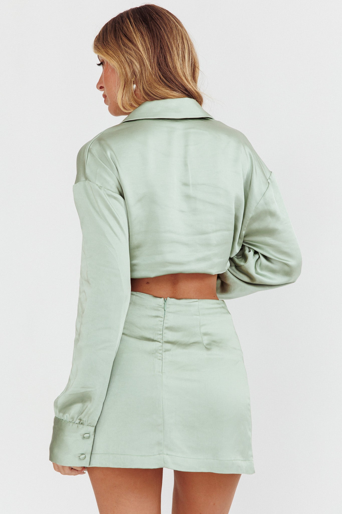 Coco Satin Mini Skirt Sage by Selfie Leslie Australia