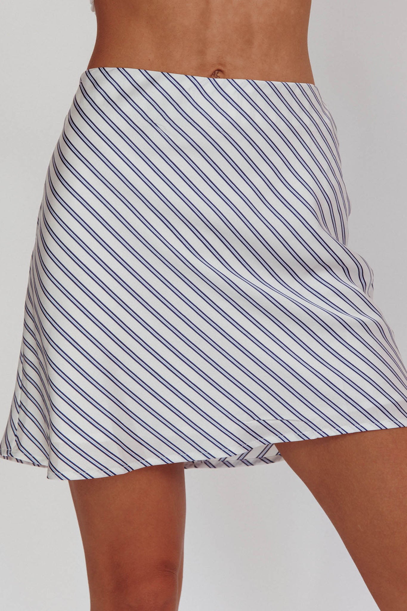 Miss Independent A-Line Mini Skirt Stripe Blue/Ivory by Selfie Leslie Australia