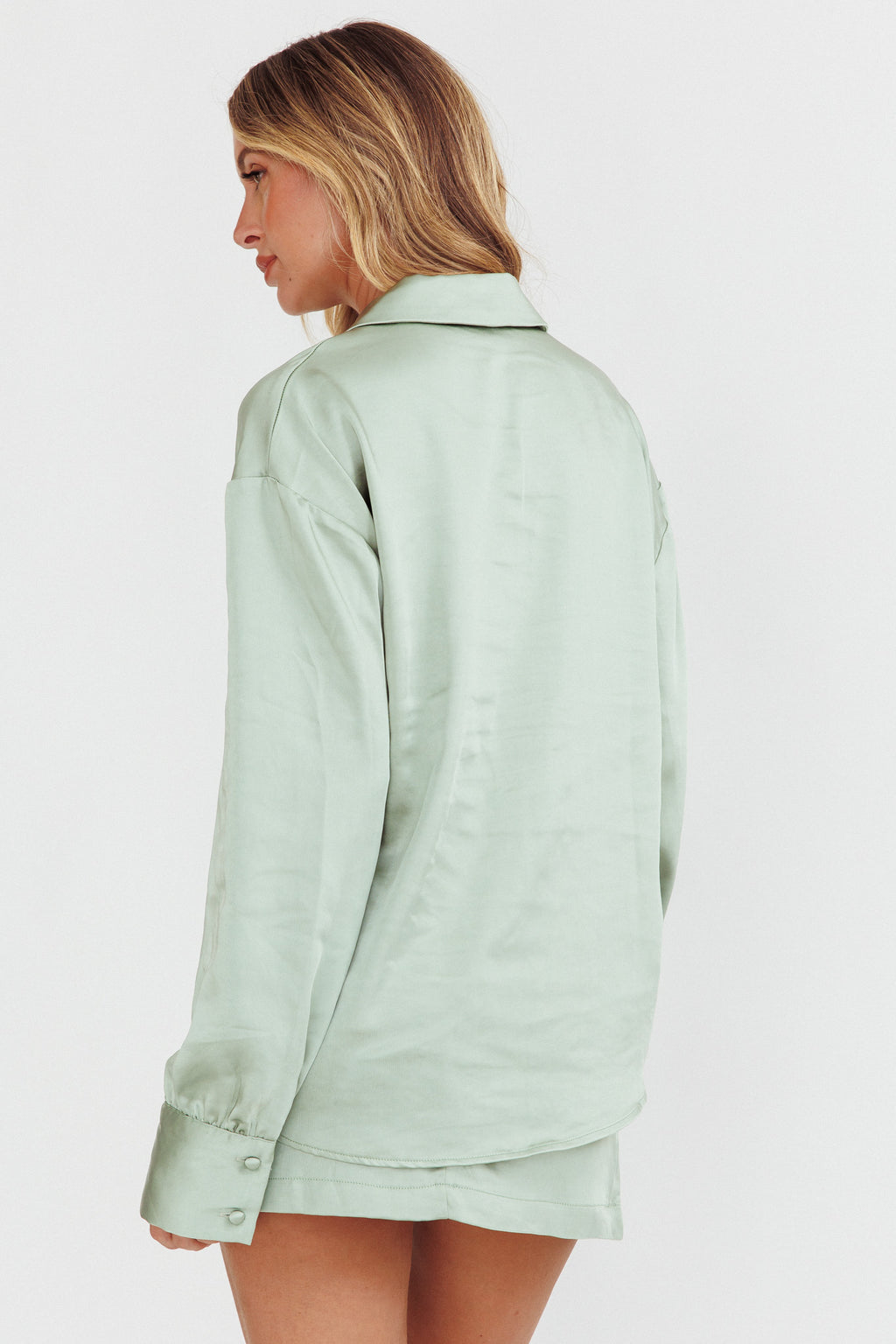 Coco Long Sleeve Satin Shirt Sage by Selfie Leslie Australia
