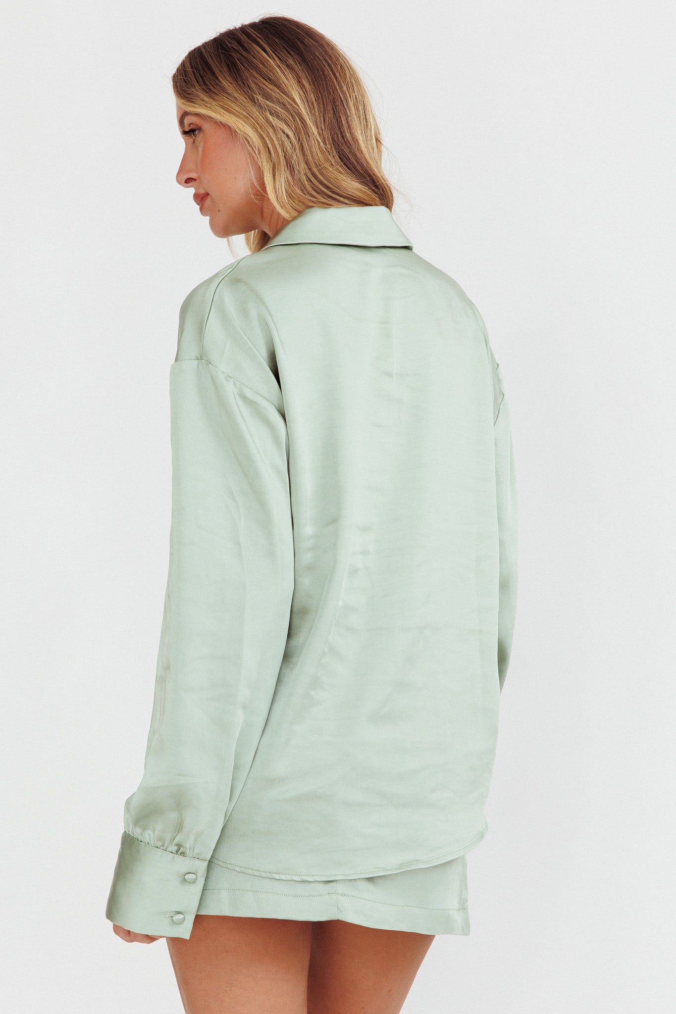 Coco Long Sleeve Satin Shirt Sage by Selfie Leslie Australia