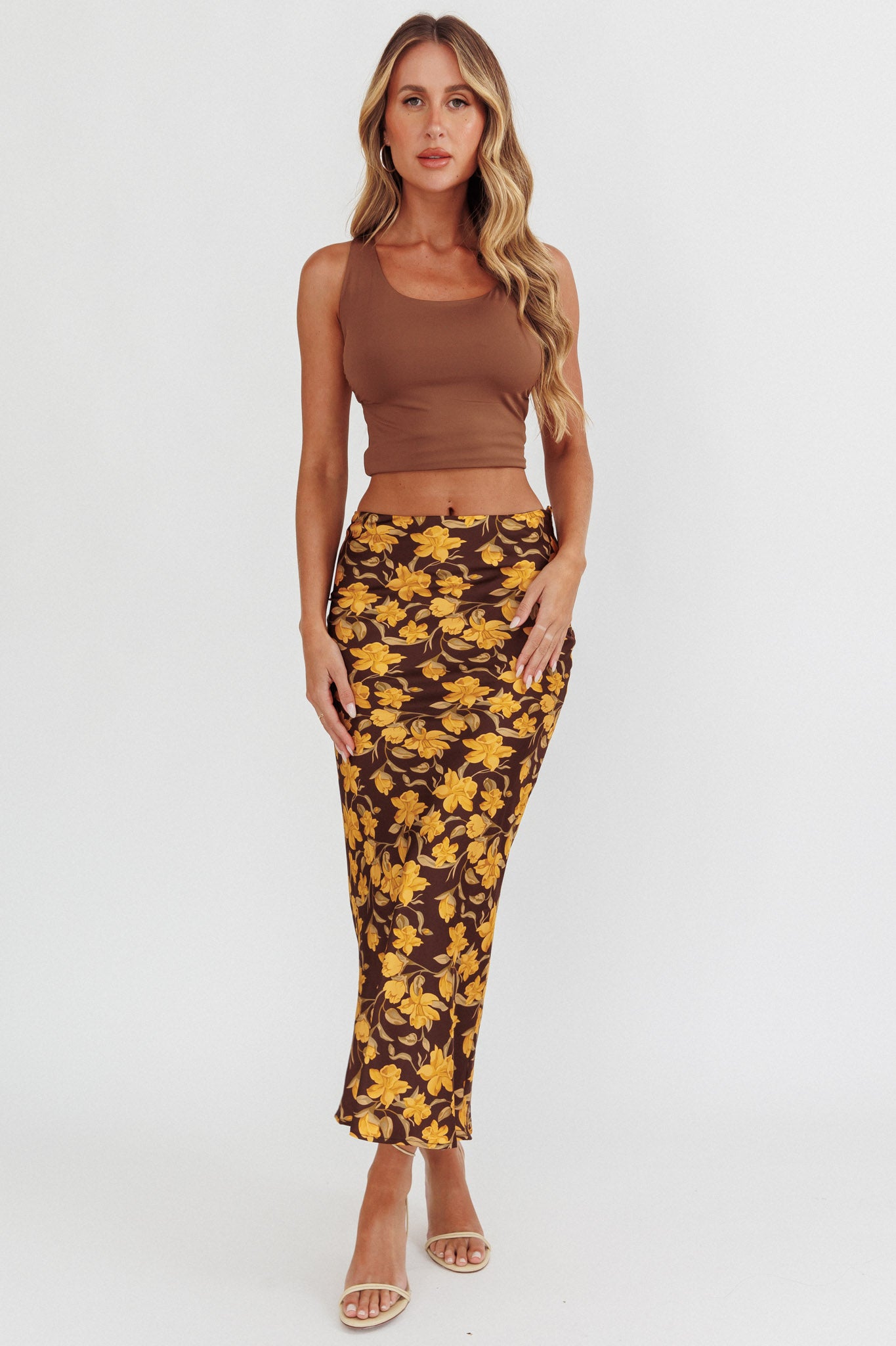 Wild Wanderings Midi Skirt Floral Brown by Selfie Leslie Australia