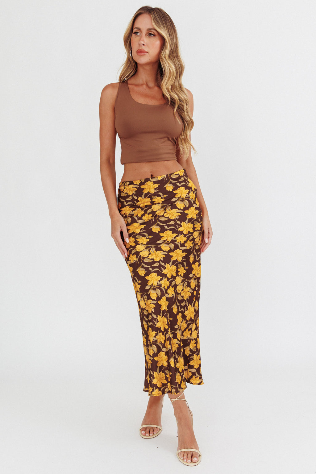 Wild Wanderings Midi Skirt Floral Brown by Selfie Leslie Australia