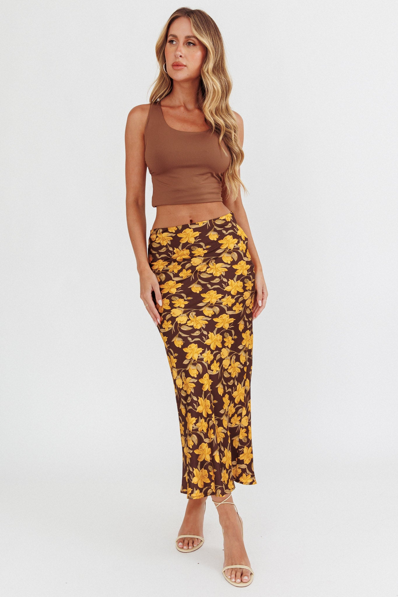 Wild Wanderings Midi Skirt Floral Brown by Selfie Leslie Australia