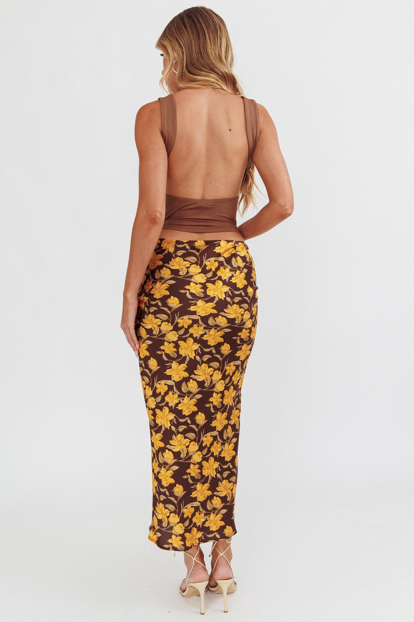 Wild Wanderings Midi Skirt Floral Brown by Selfie Leslie Australia