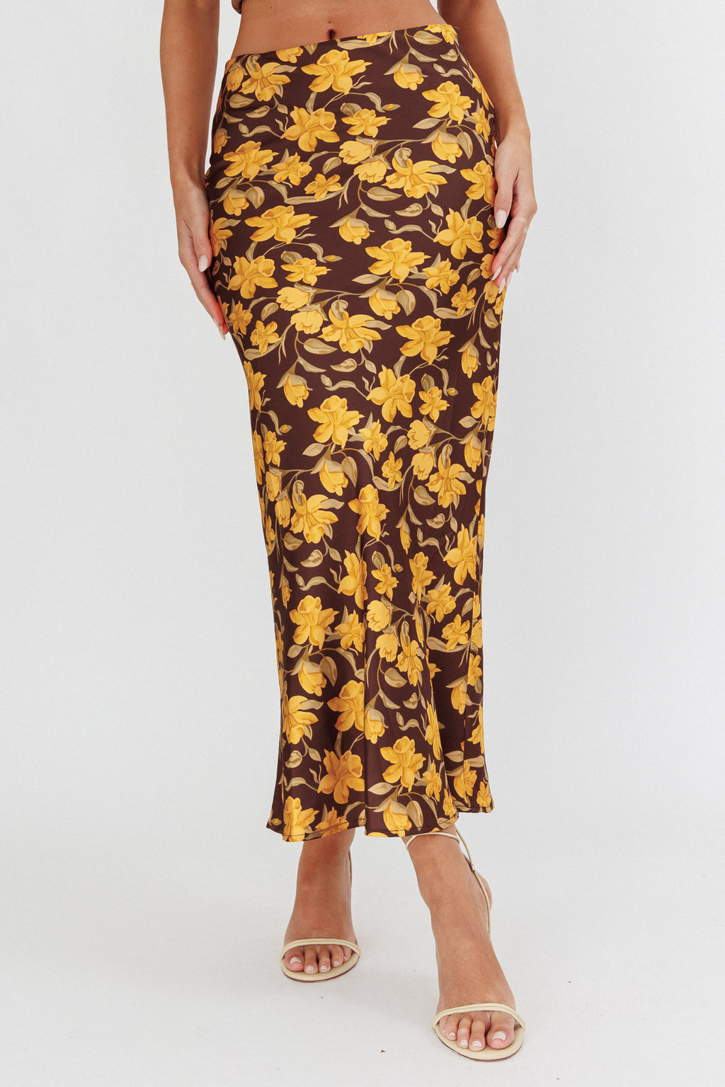 Wild Wanderings Midi Skirt Floral Brown by Selfie Leslie Australia