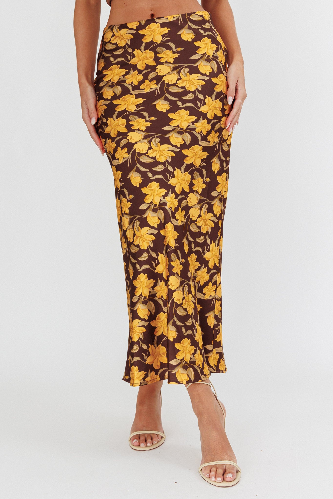 Wild Wanderings Midi Skirt Floral Brown by Selfie Leslie Australia