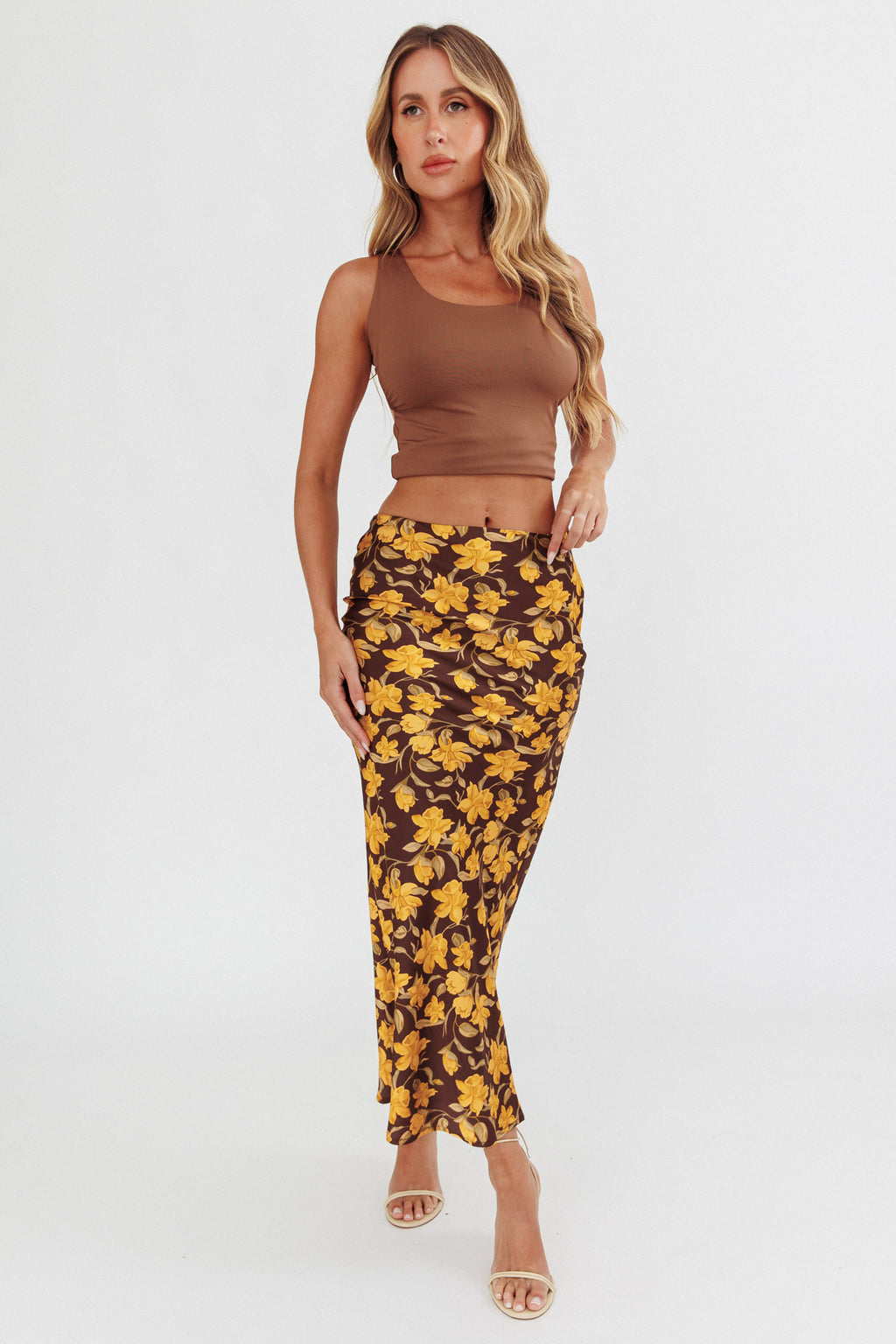 Wild Wanderings Midi Skirt Floral Brown by Selfie Leslie Australia