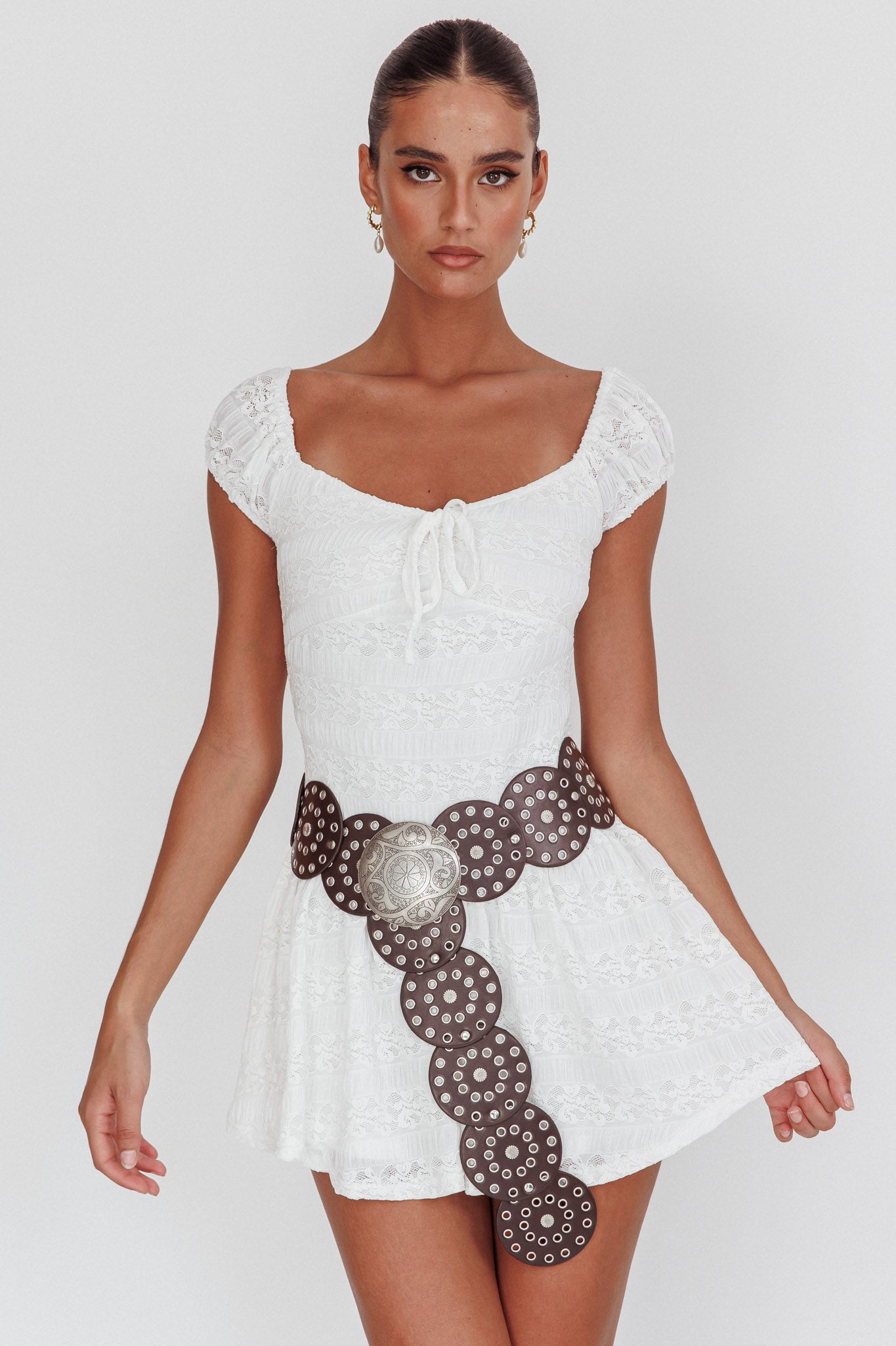 Mirela Cap Sleeve Lace Mini Dress White by Selfie Leslie Australia