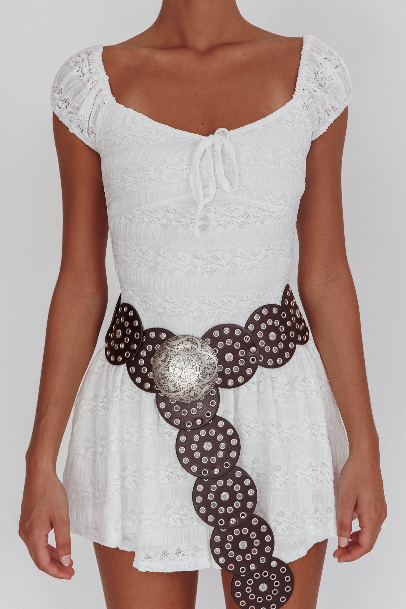 Mirela Cap Sleeve Lace Mini Dress White by Selfie Leslie Australia