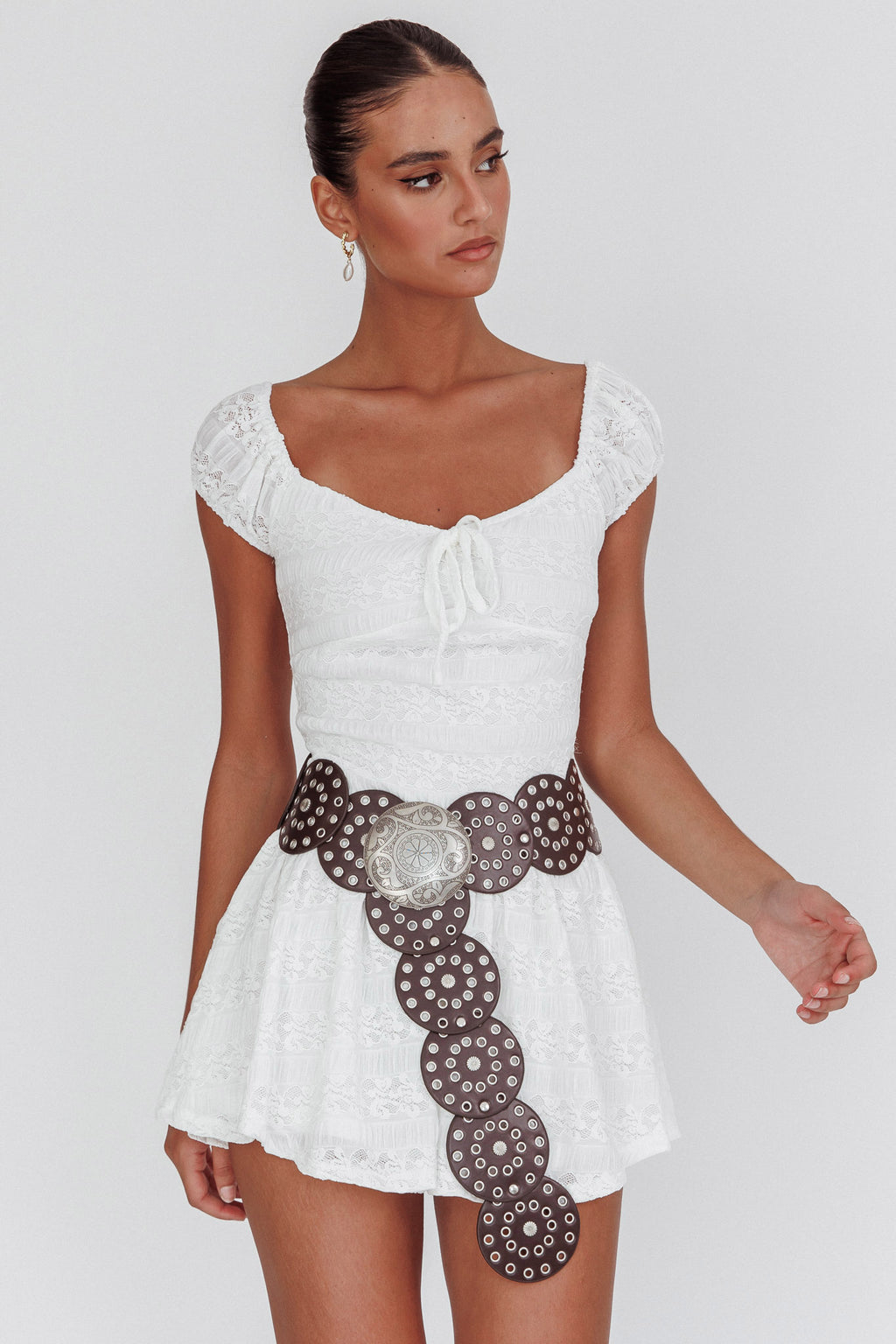 Mirela Cap Sleeve Lace Mini Dress White by Selfie Leslie Australia